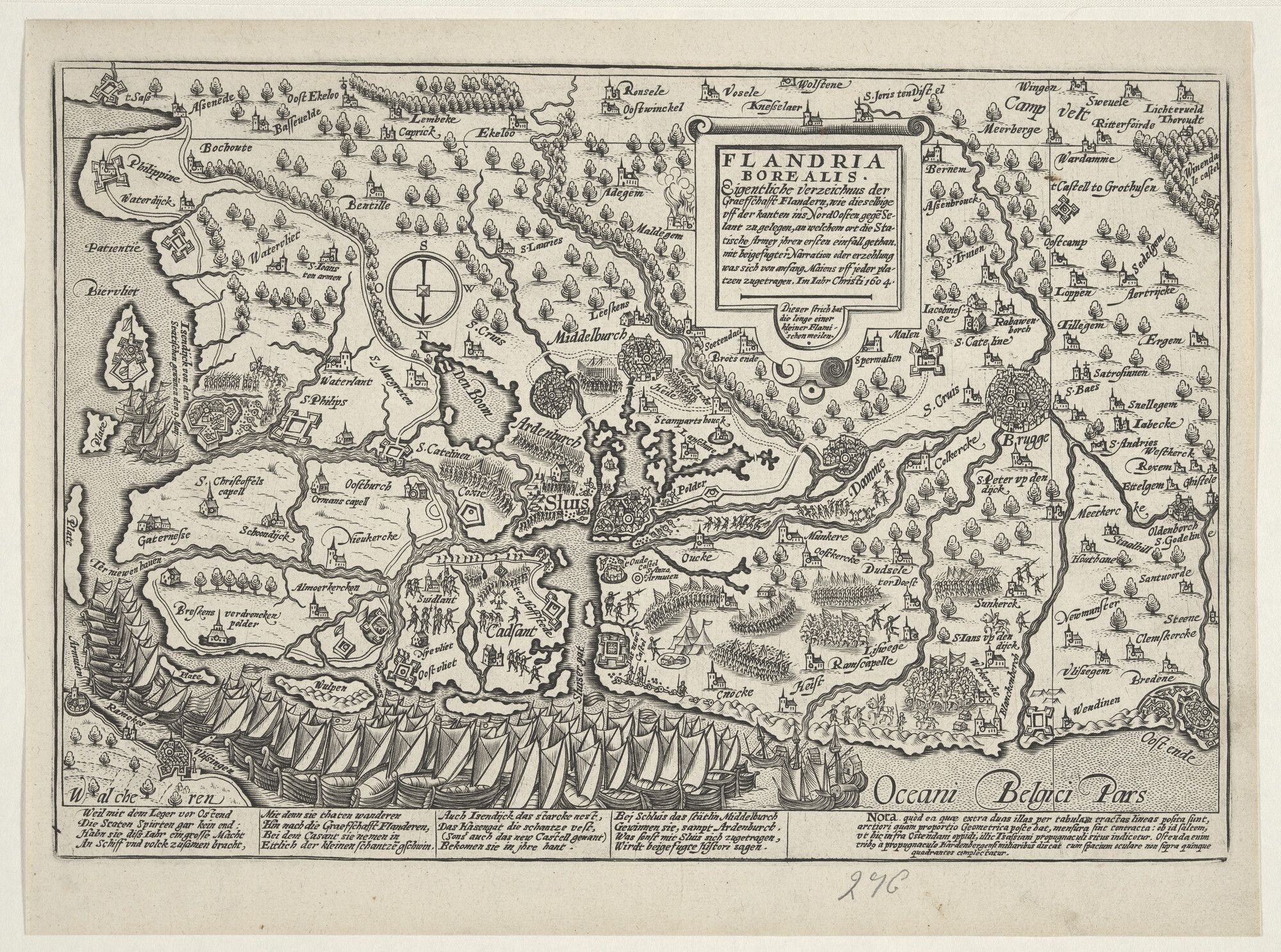 A.0145(027)362; Kaart van Vlaanderen, met daarop de gebeurtenissen van mei 1604 en volgende maanden; prent