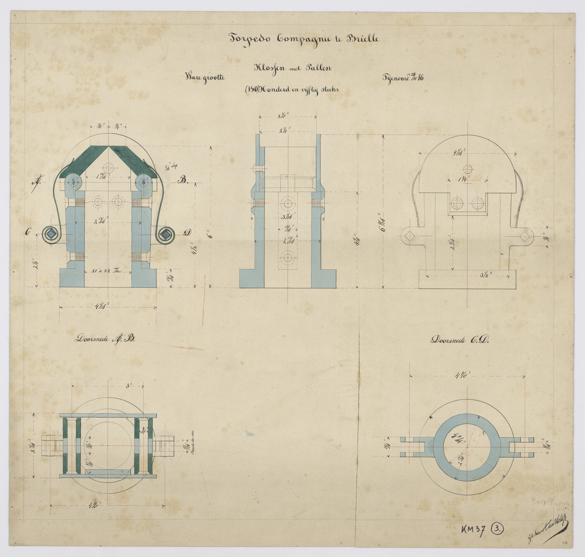 S.2175(4856); Klossen met pallen; technische tekening