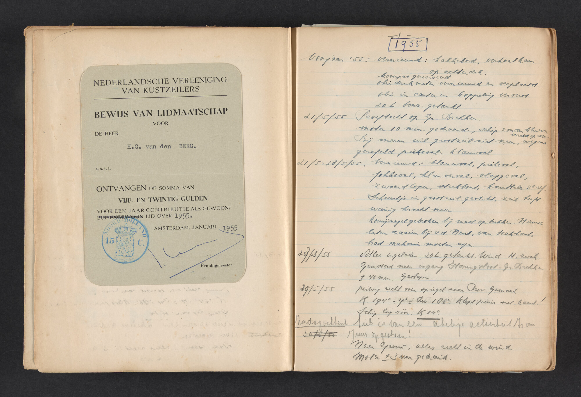 2017.0792; Logboek c.q. fotoalbum van reizen met zeeschouw Grutto in Nederland, 1955-1957; logboek