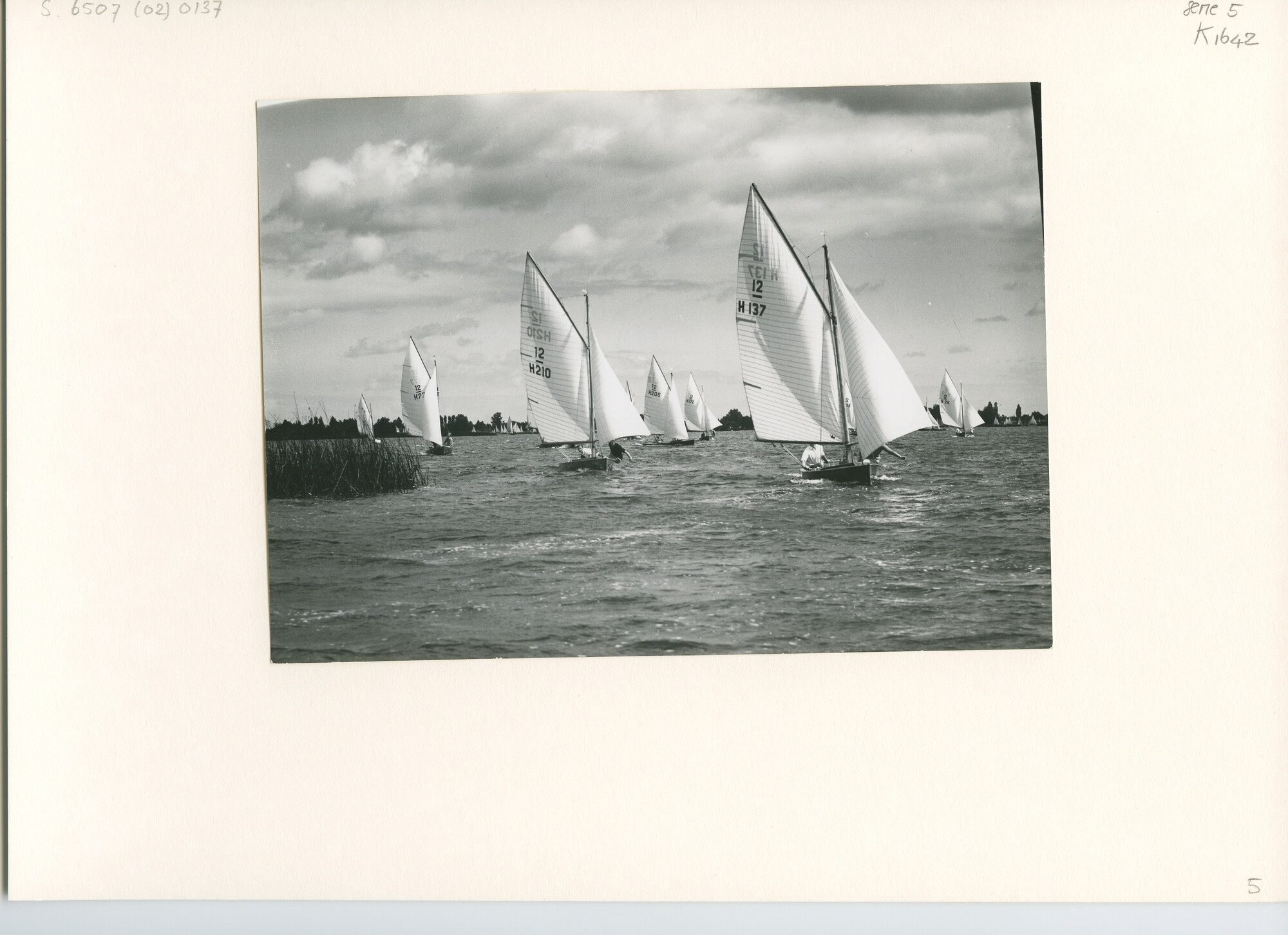 S.6507(02)0137.01; Zwart-wit foto van de 12m² klasse tijdens de Hollandweek I 1957; foto