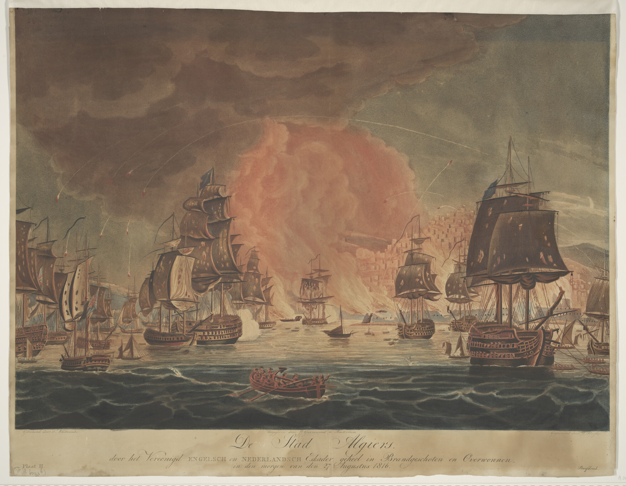 A.2432b; Het bombardement van Algiers op de morgen van 27 augustus 1816; prent