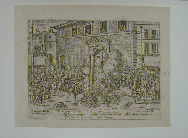 A.0145(027)020; Anne du Bourg verbrand, 21 december 1559; prent