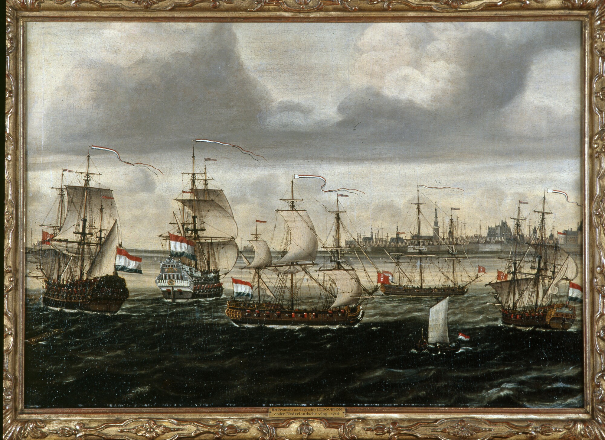 A.1643; Het opbrengen van het Franse oorlogsschip Le Bourbon door de Vlissinger kaperschepen Neptunus en Concordia ter rede van Vlissingen; schilderij