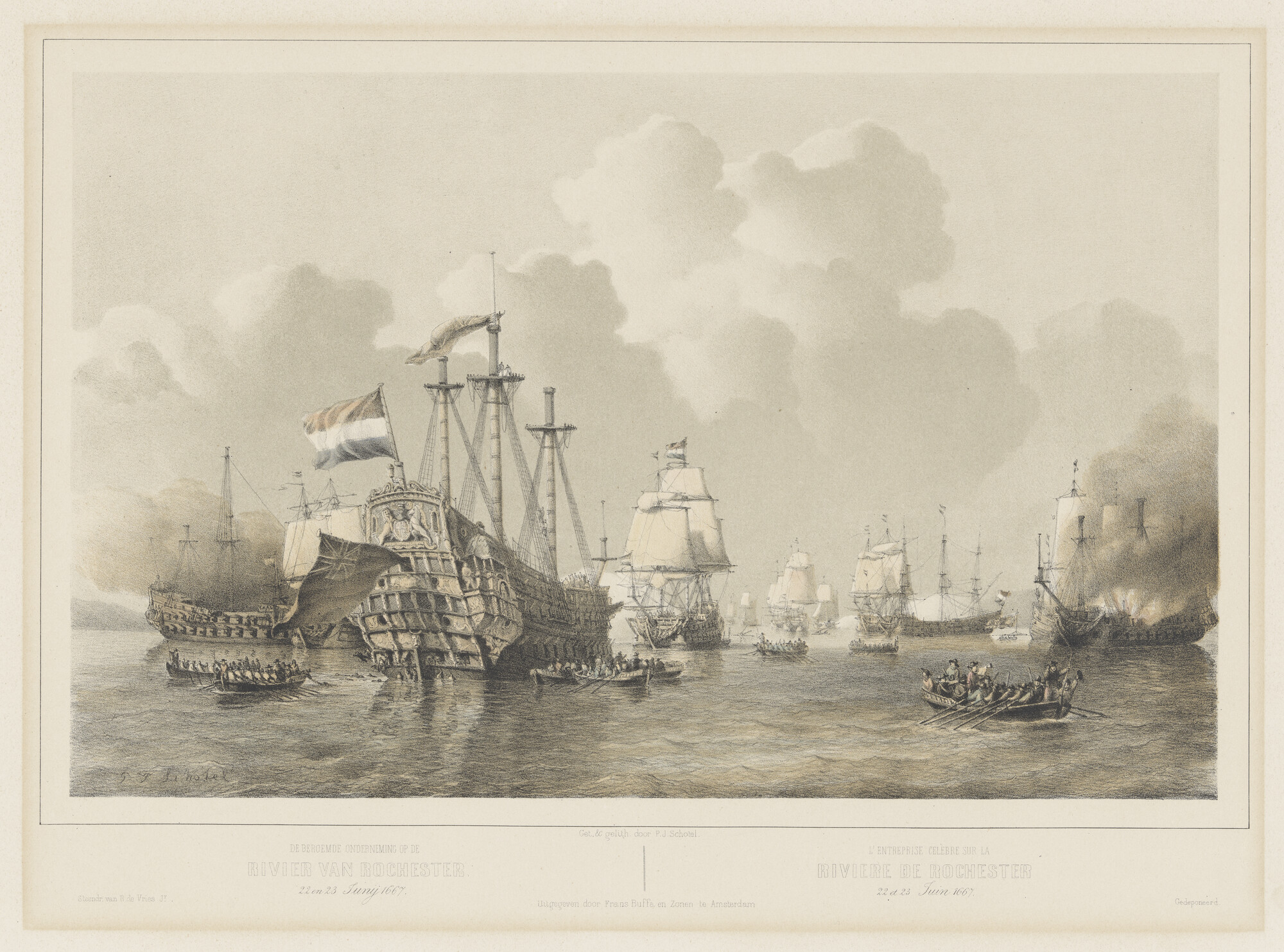 2000.1002; 'De beroemde onderneming op de rivier van Rochester; prent