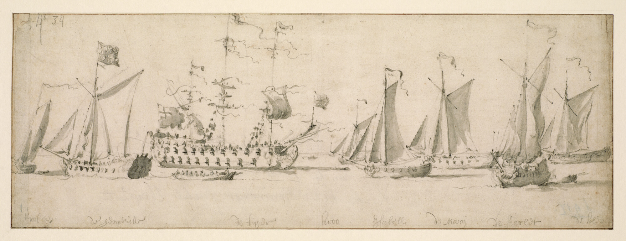 A.0917; Bezoek van koning Karel II van Engeland aan de vloot op 17 augustus 1681; tekening