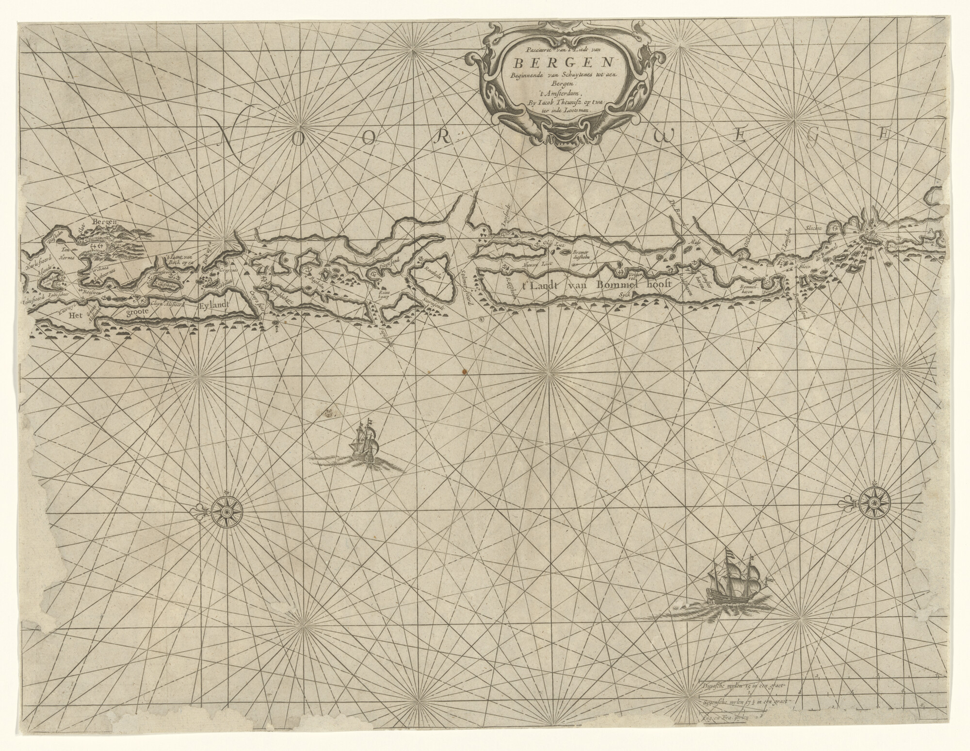 S.1072(02)17; Zeekaart van 't Liedt van Bergen, van Schuytenes tot Bergen in Noorwegen; zeekaart