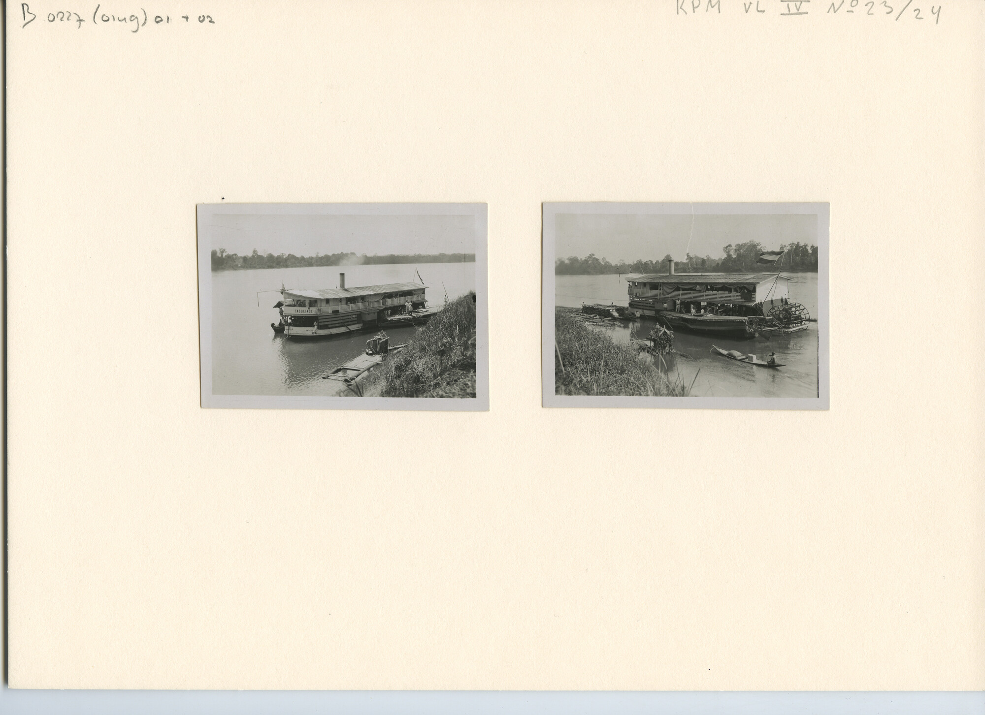 B.0227(0149)02; Foto van de hekwieler Insulinde van de KPM voor de vaart op de [...]; foto