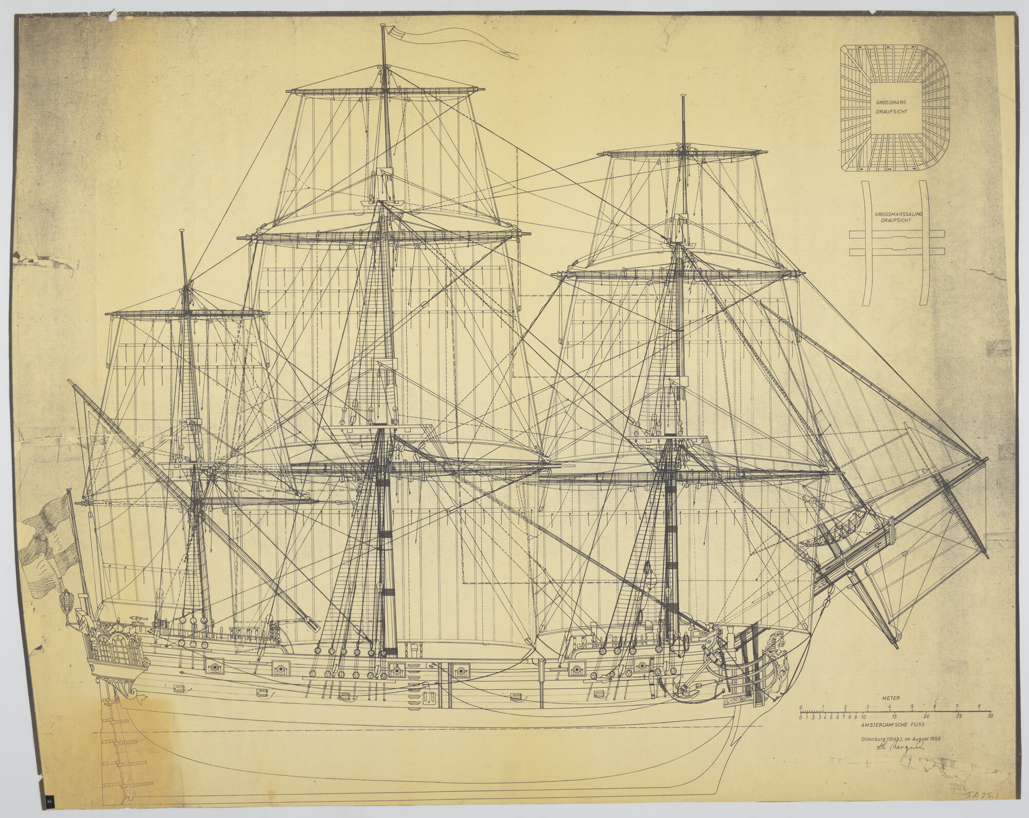 A.5335(09); Reconstructie tekening schip van oorlog 'Oldenburg'; technische tekening