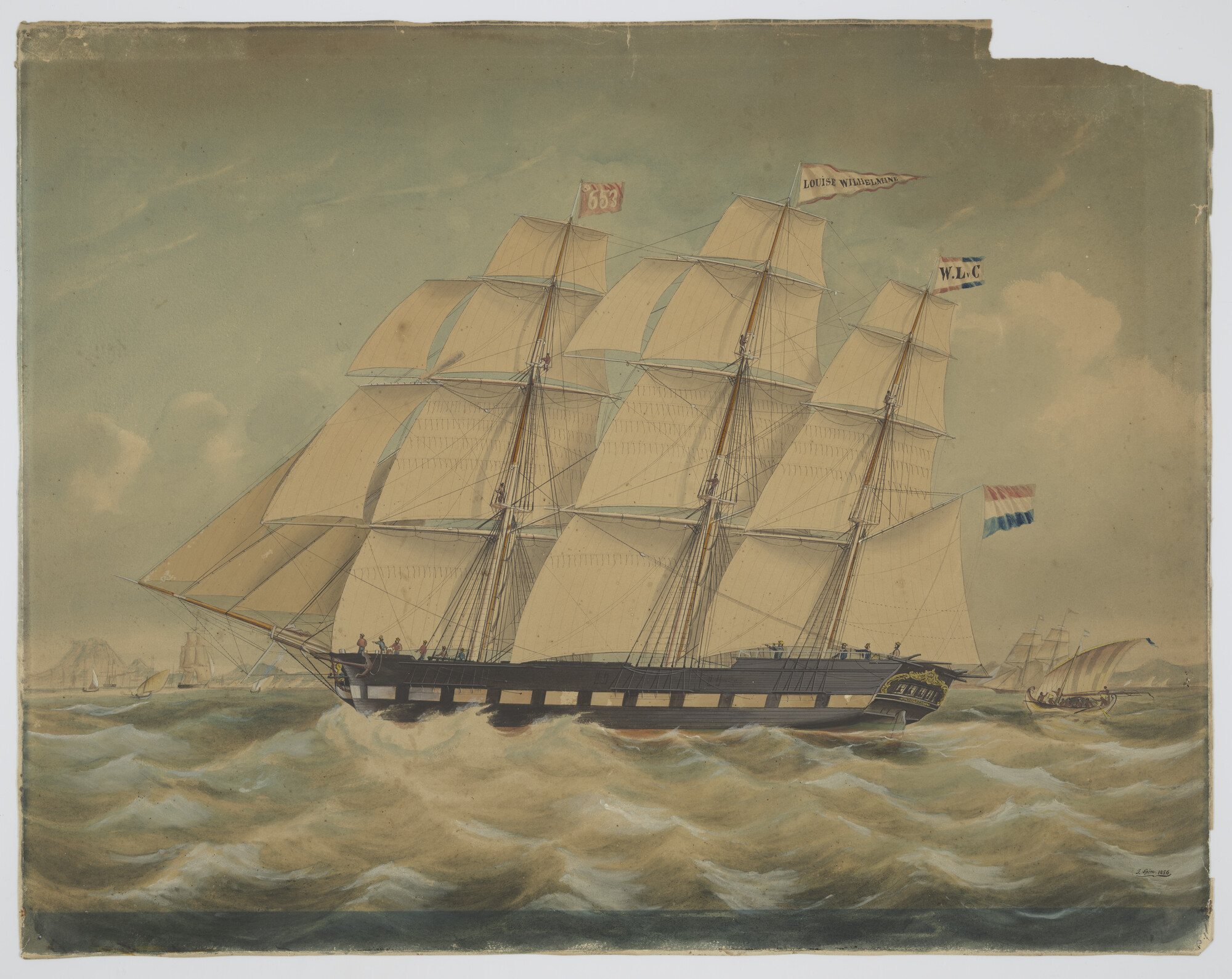 A.0814; Het fregatschip Louise Wilhelmine; tekening