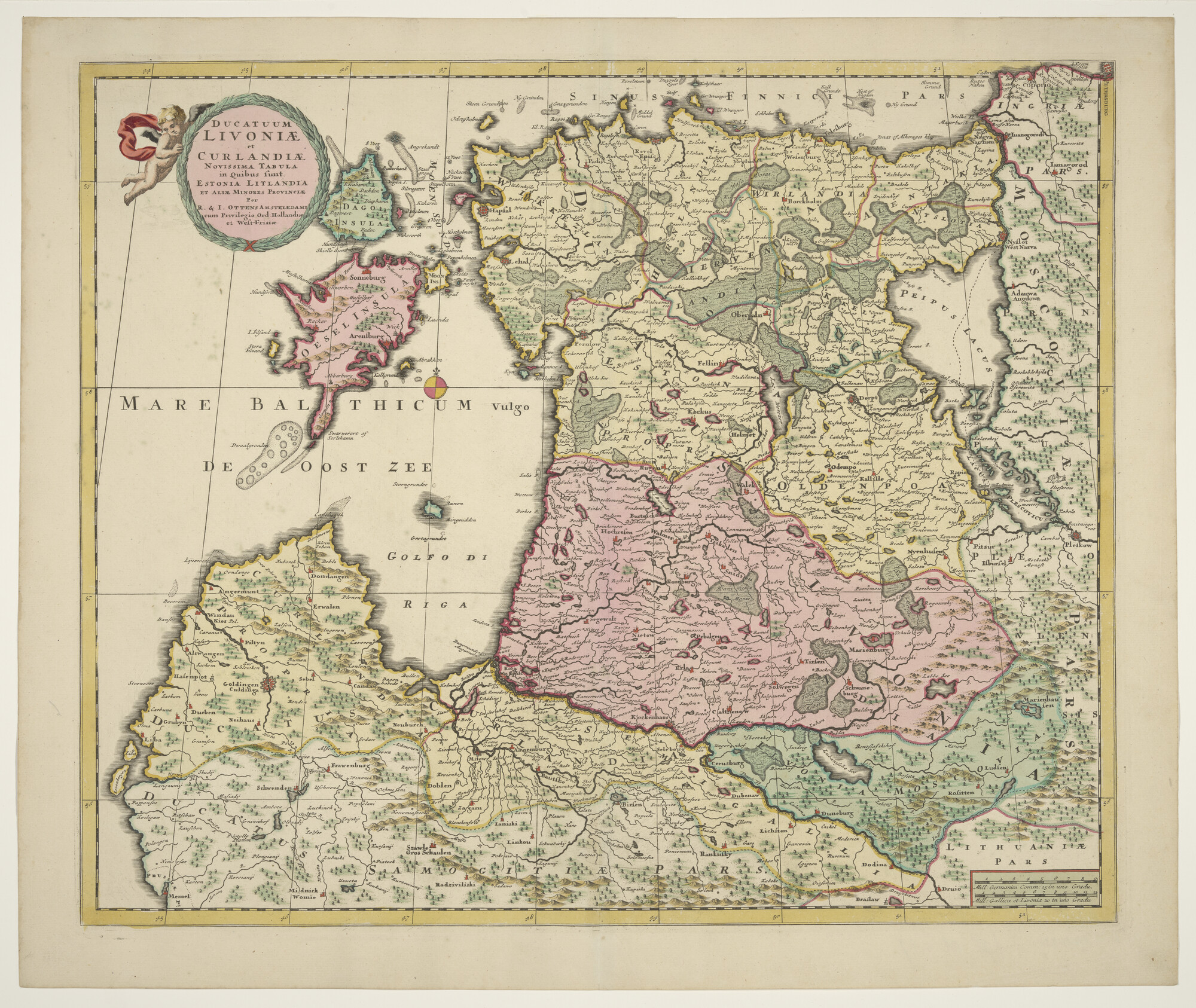 A.0145(211)116; Met de hand gekleurde kaart van Estland en Letland aan de Oostzee, circa 1730; landkaart