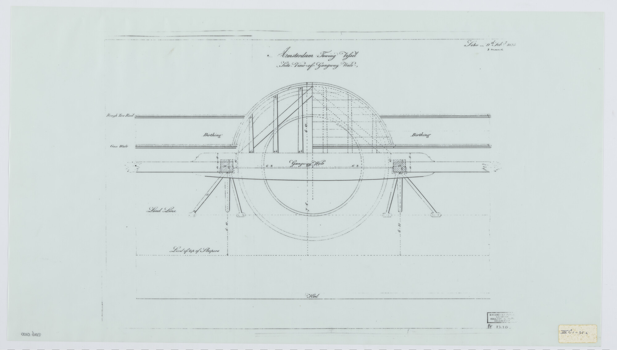 2016.0100; Zijaanzicht 'gangway wale' van de radersleepboot Noord-Holland; technische tekening