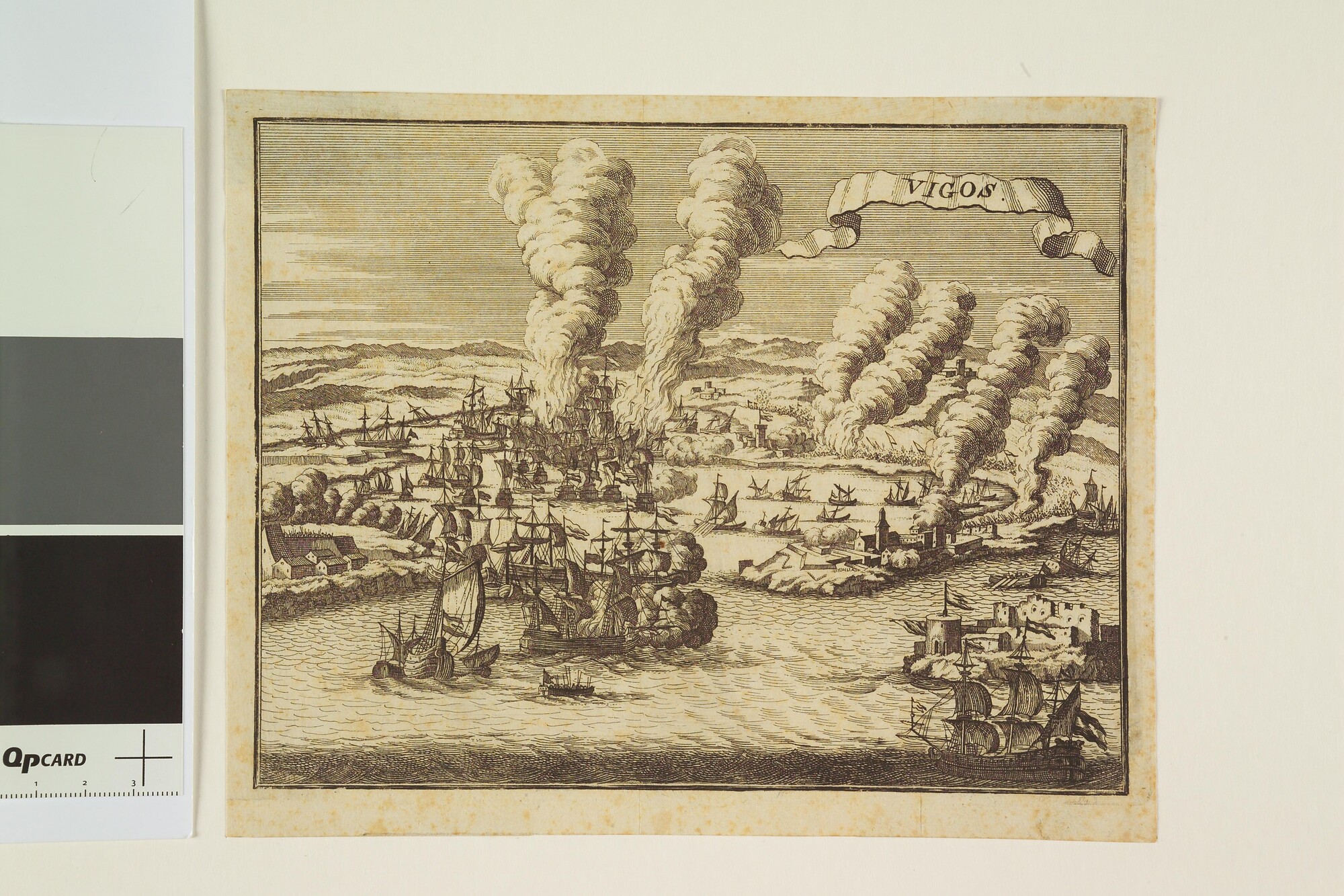 A.2224(01) [nr 0008]; De verovering van de Spaanse zilvervloot en de Franse oorlogsvloot in de baai van Vigos: het verbranden van de galjoenen; prent