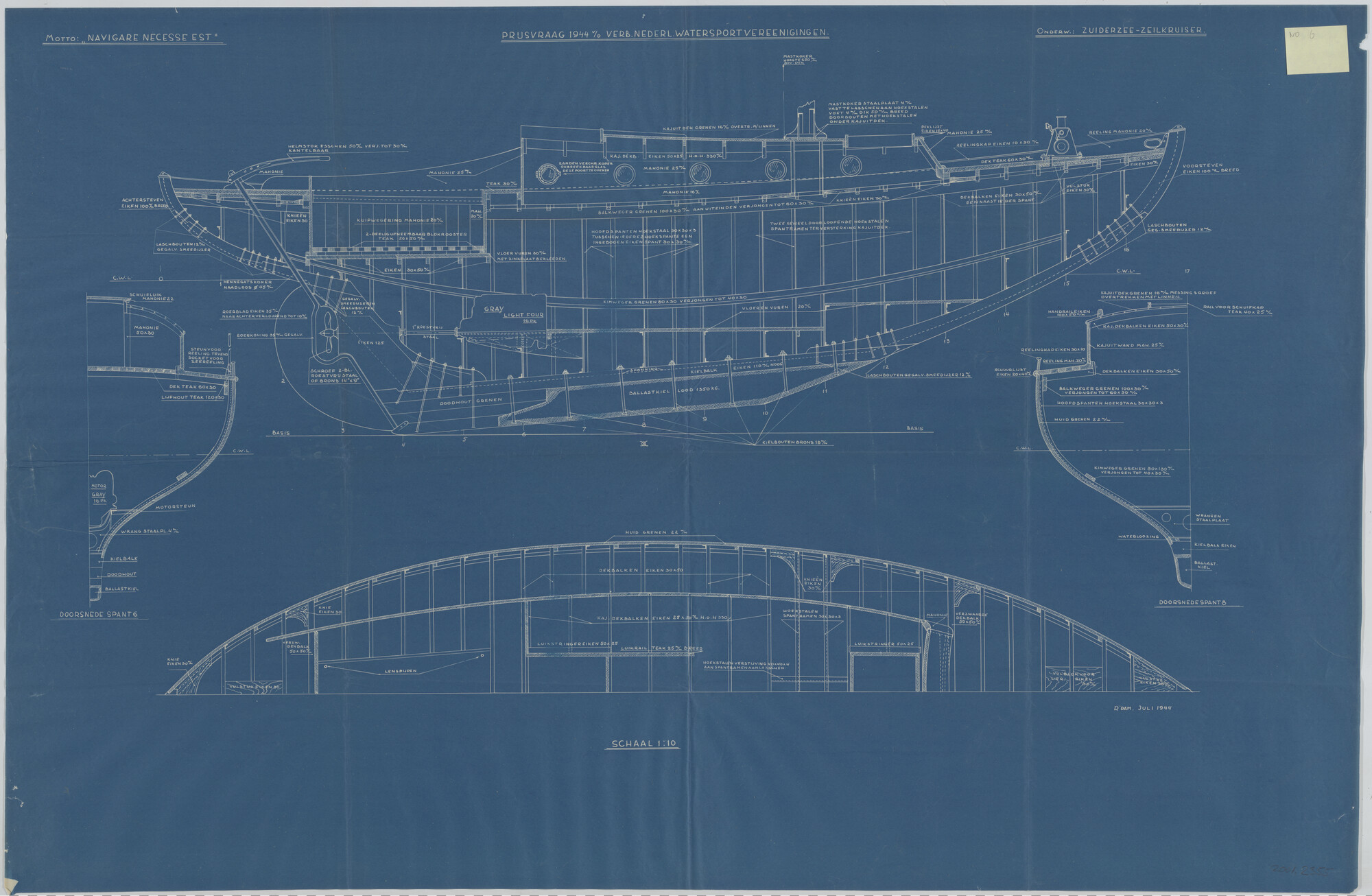 2001.2355; Constructietekening van een Zuiderzee-zeilkruiser; technische tekening