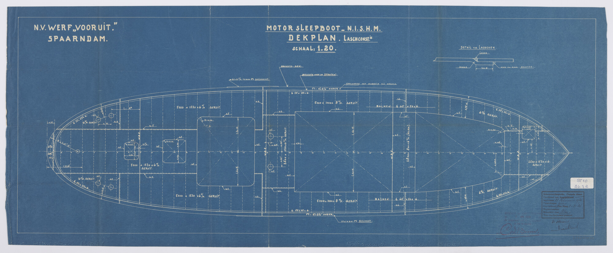 S.4827(1039); Dekplan van de sleepboot Rolf van de NISHM, 1936; technische tekening