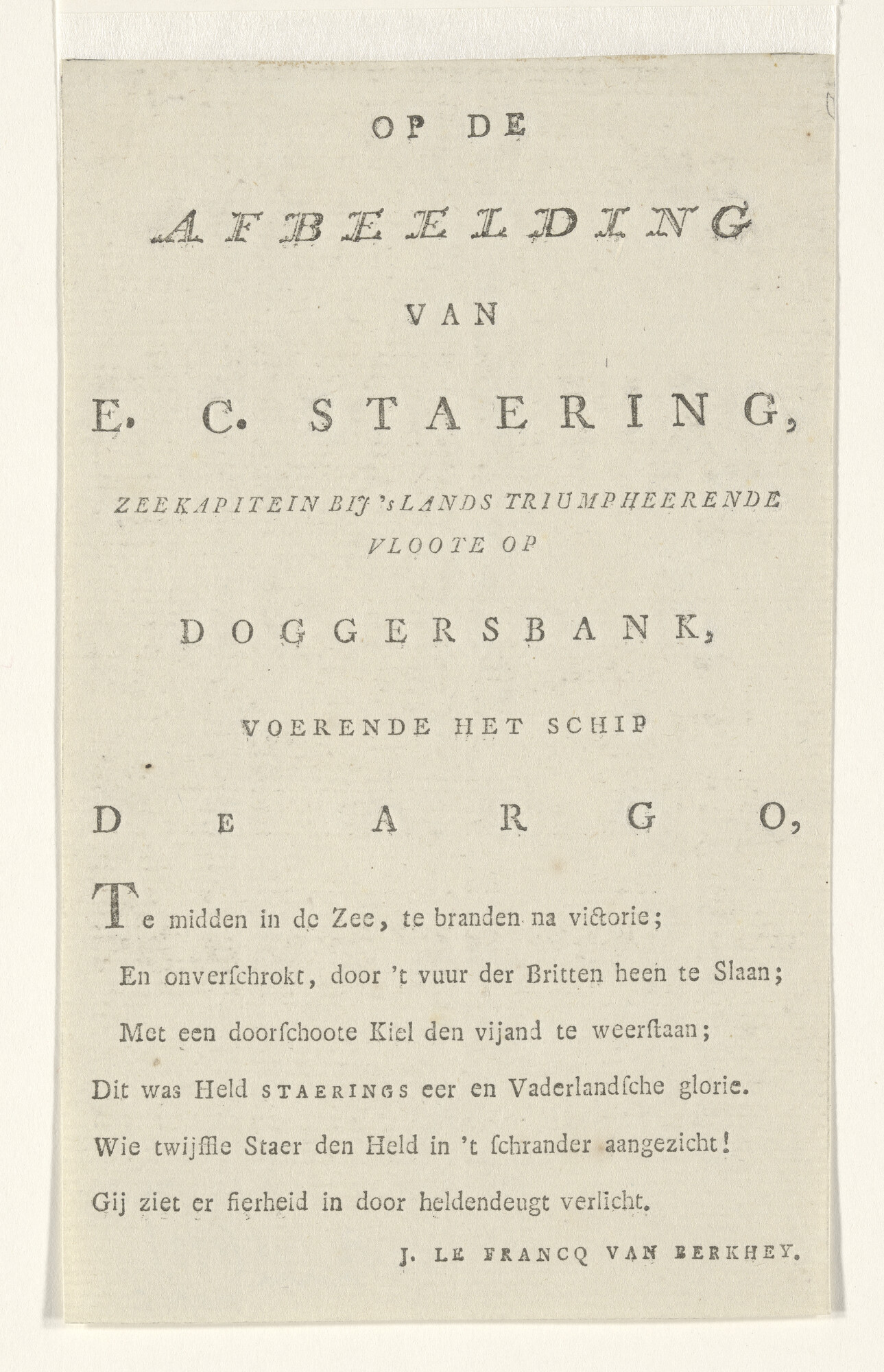 A.0145(179) [nr 0063]; Tekst behorende bij de afbeelding van Kapitein E.C. Staring; prent