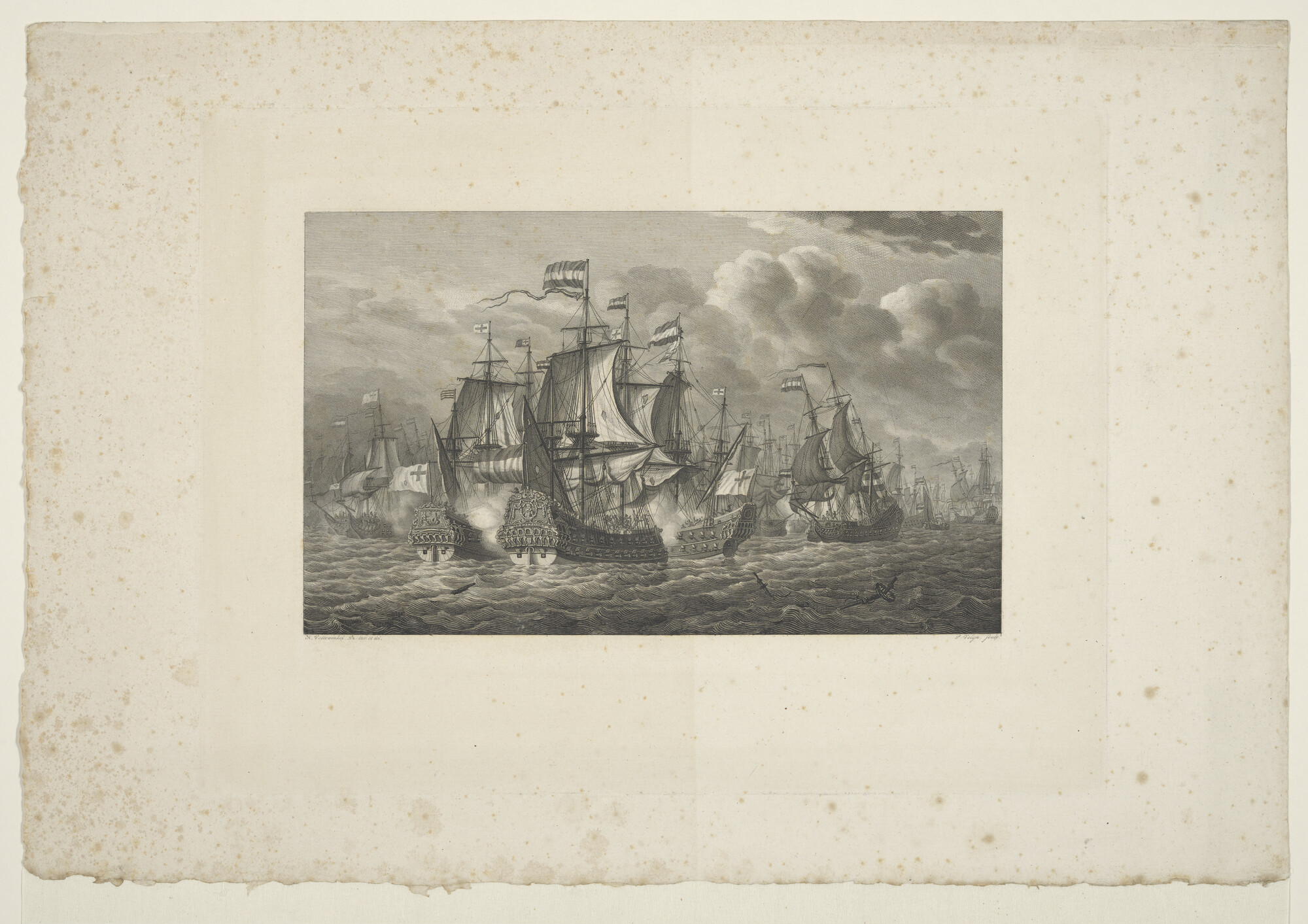 A.0964(01)44; Zeeslag tussen admiraal Tromp en admiraal Blake bij Dover, 10 december 1652; prent