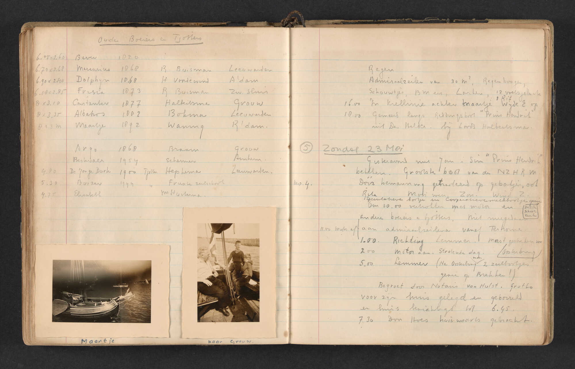 2017.0791; Logboek c.q. fotoalbum van reizen met zeeschouw Grutto in Nederland, 1952-1954; logboek