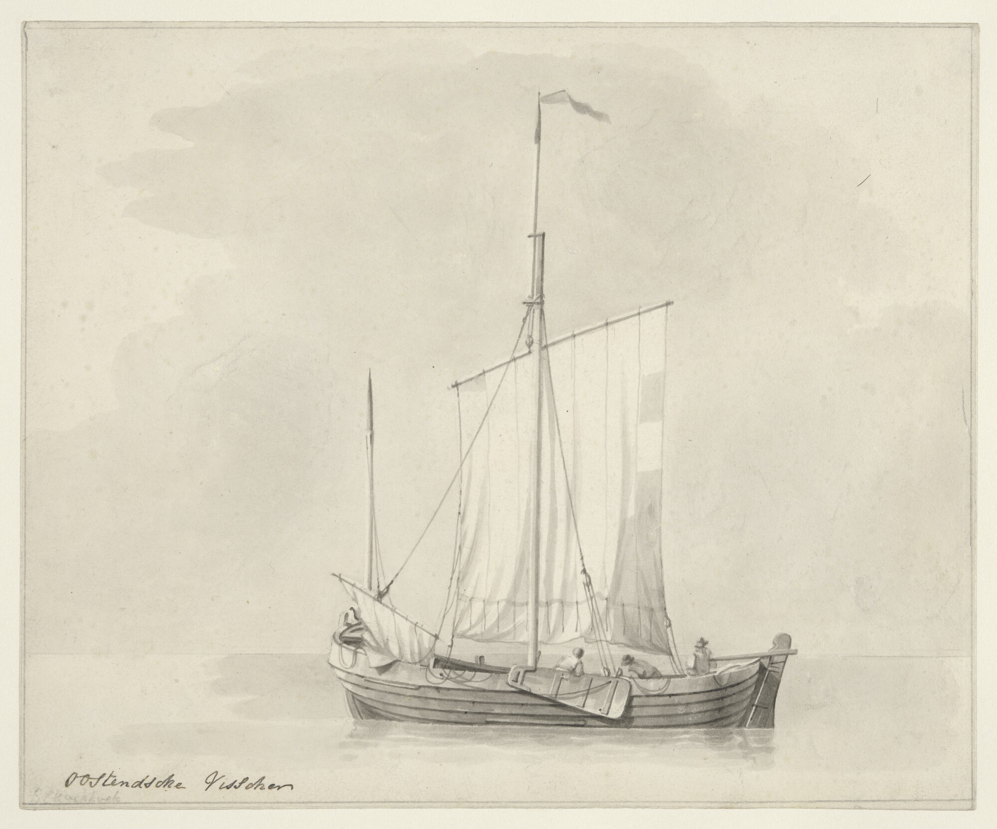 A.0149(0614); Tekening van een Oostender visserman; tekening