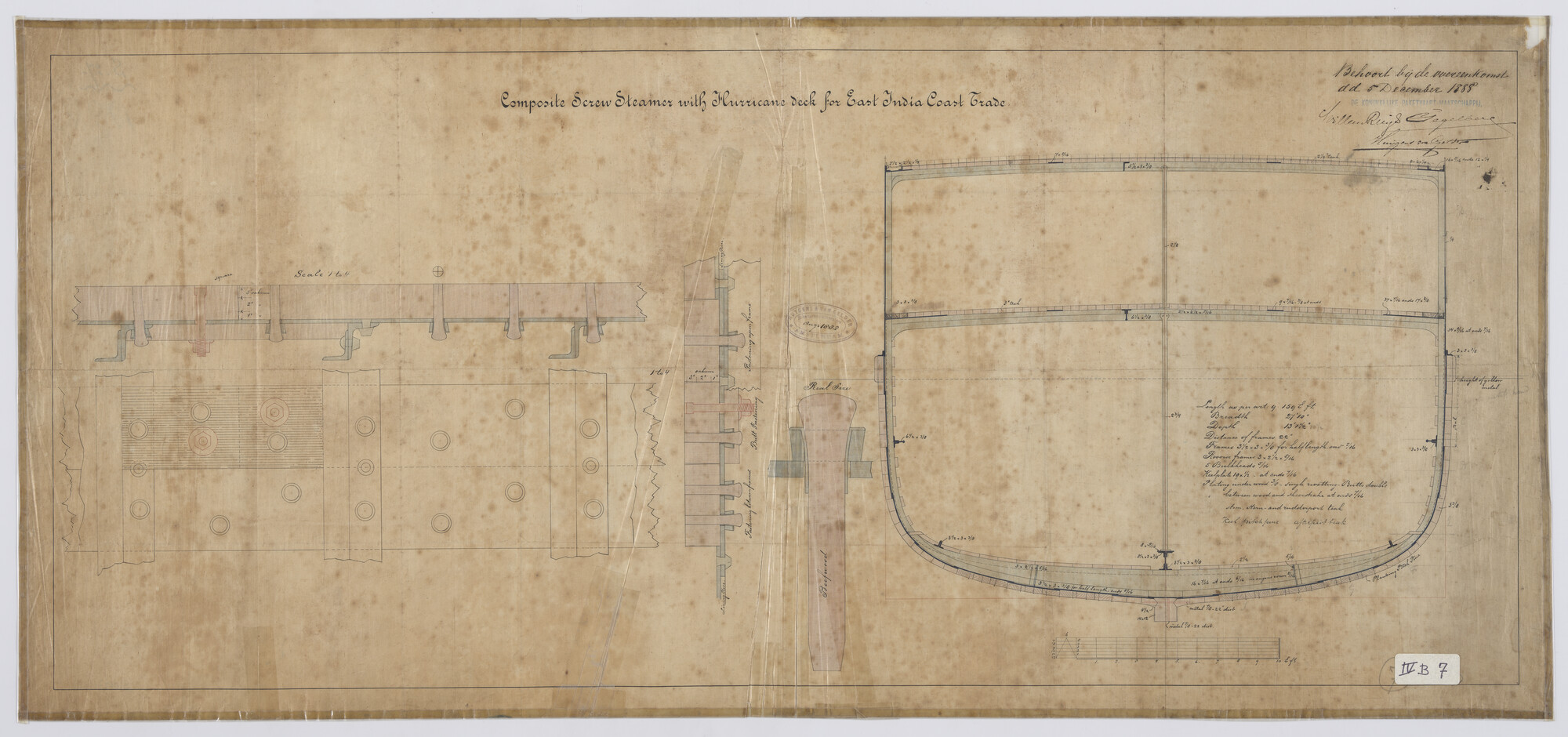 S.0027(039); Grootspant van de schroefstoomschepen 'Ruys', 'Tegelberg'en 'Camphuys'; technische tekening