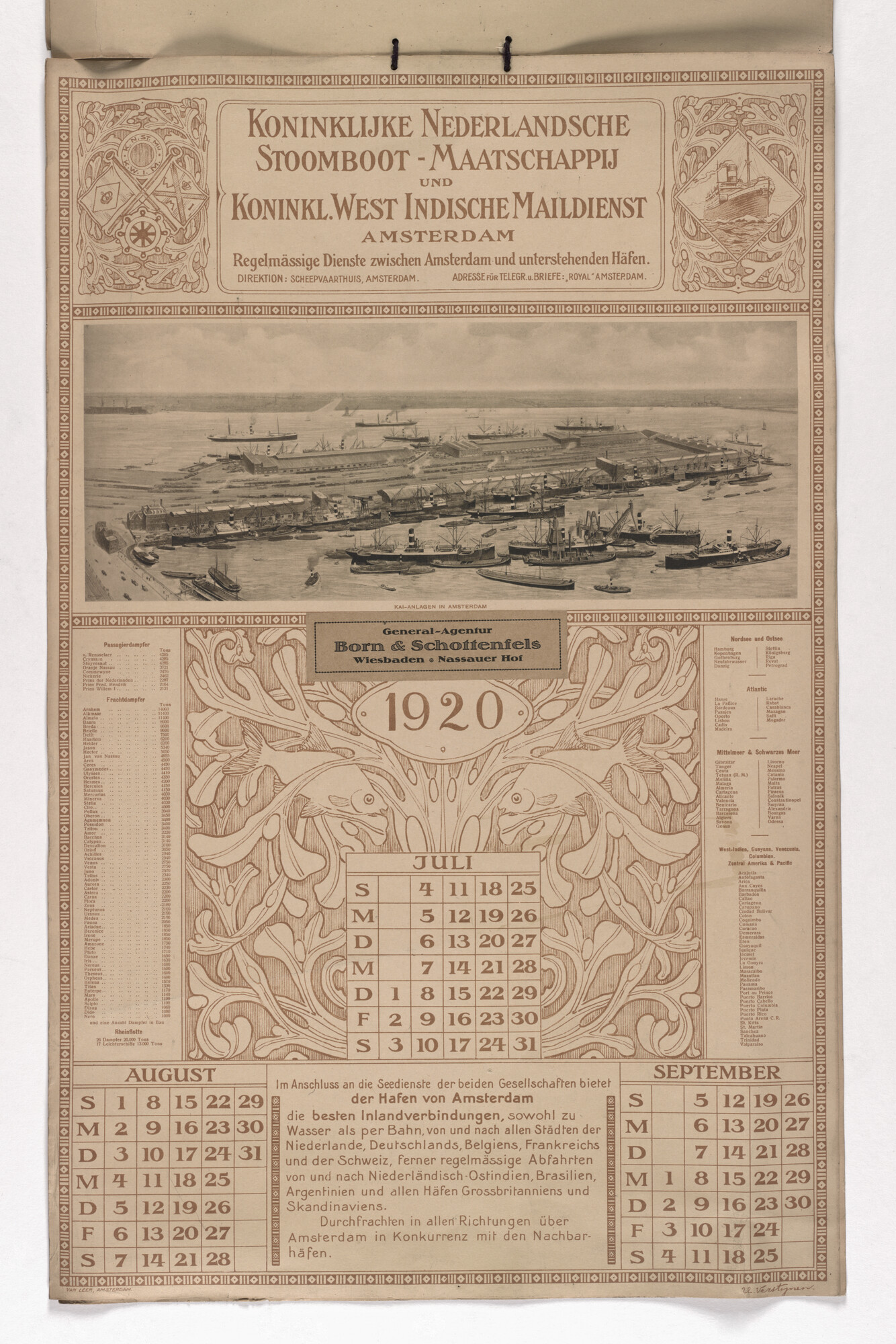 2012.1643; Duitstalige kalender van de KNSM-KWIM voor het jaar 1920; kalender