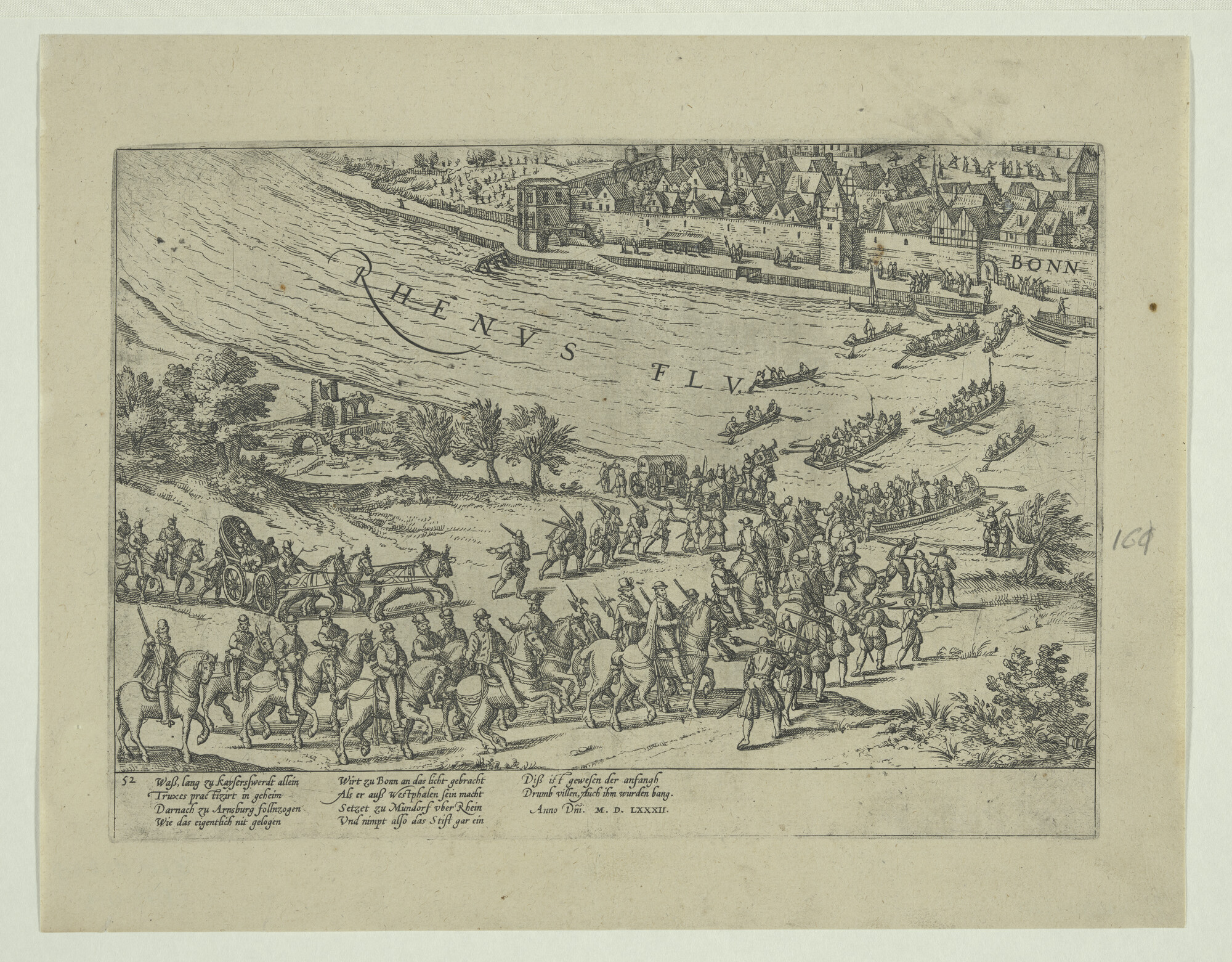 A.0145(027)221; Truchsess neemt Bonn in, 1582; prent