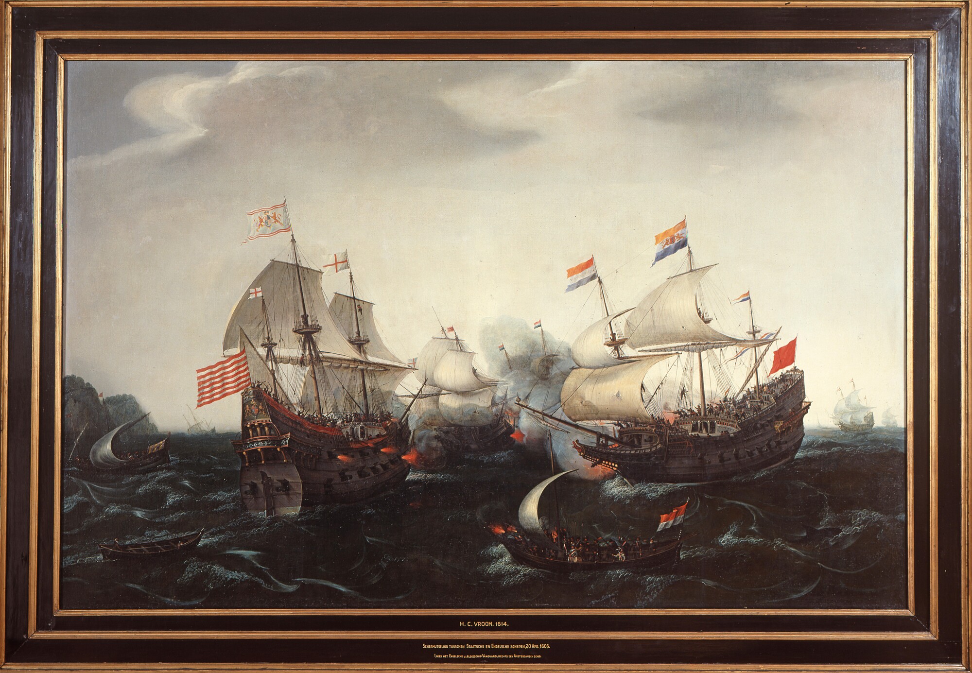 A.0002; Schermutseling tussen Amsterdamse en Engelse oorlogsschepen, 20 april 1605; schilderij