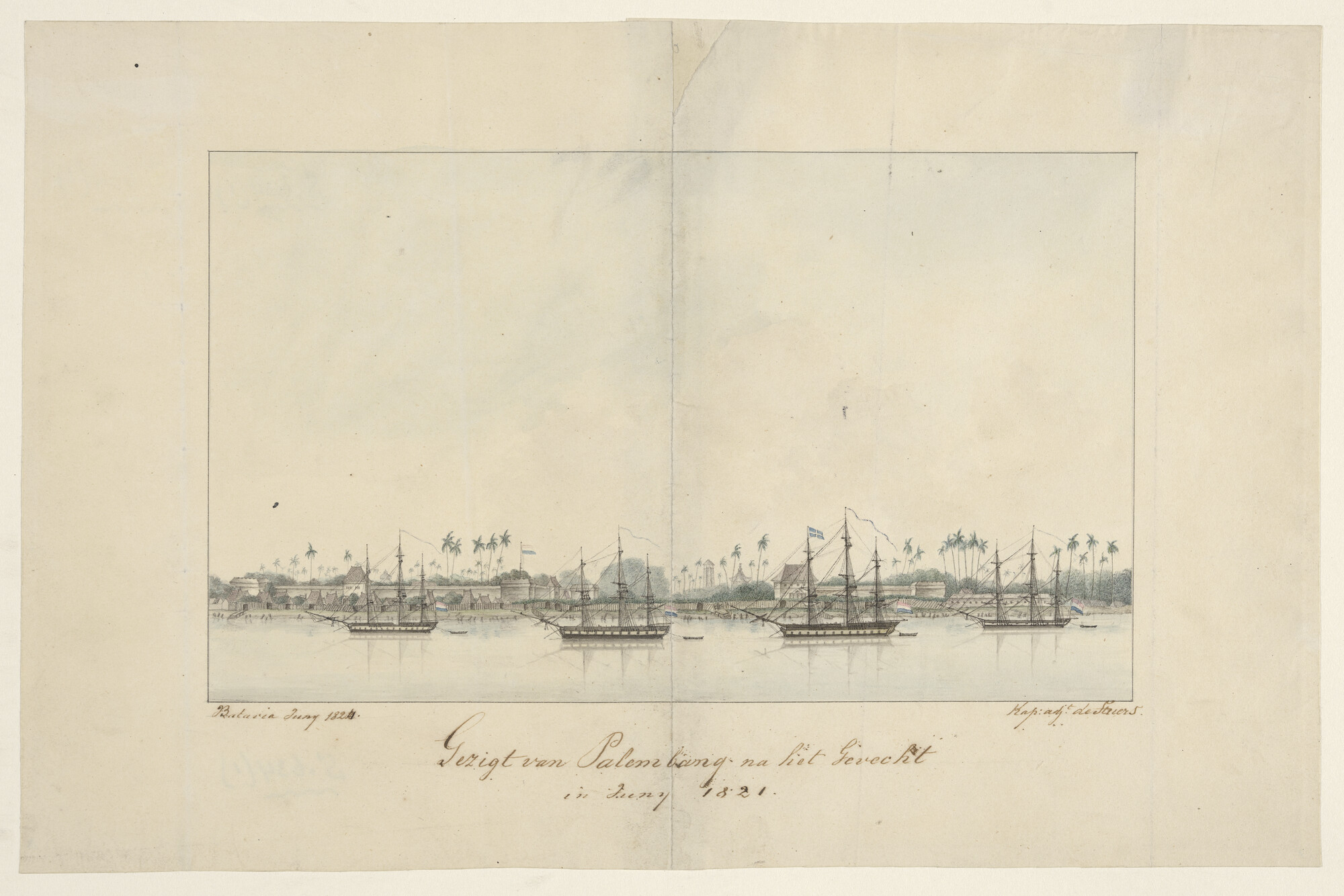 S.0634(01) [nr 0001]; Palembang na de beschieting, juni 1821; tekening