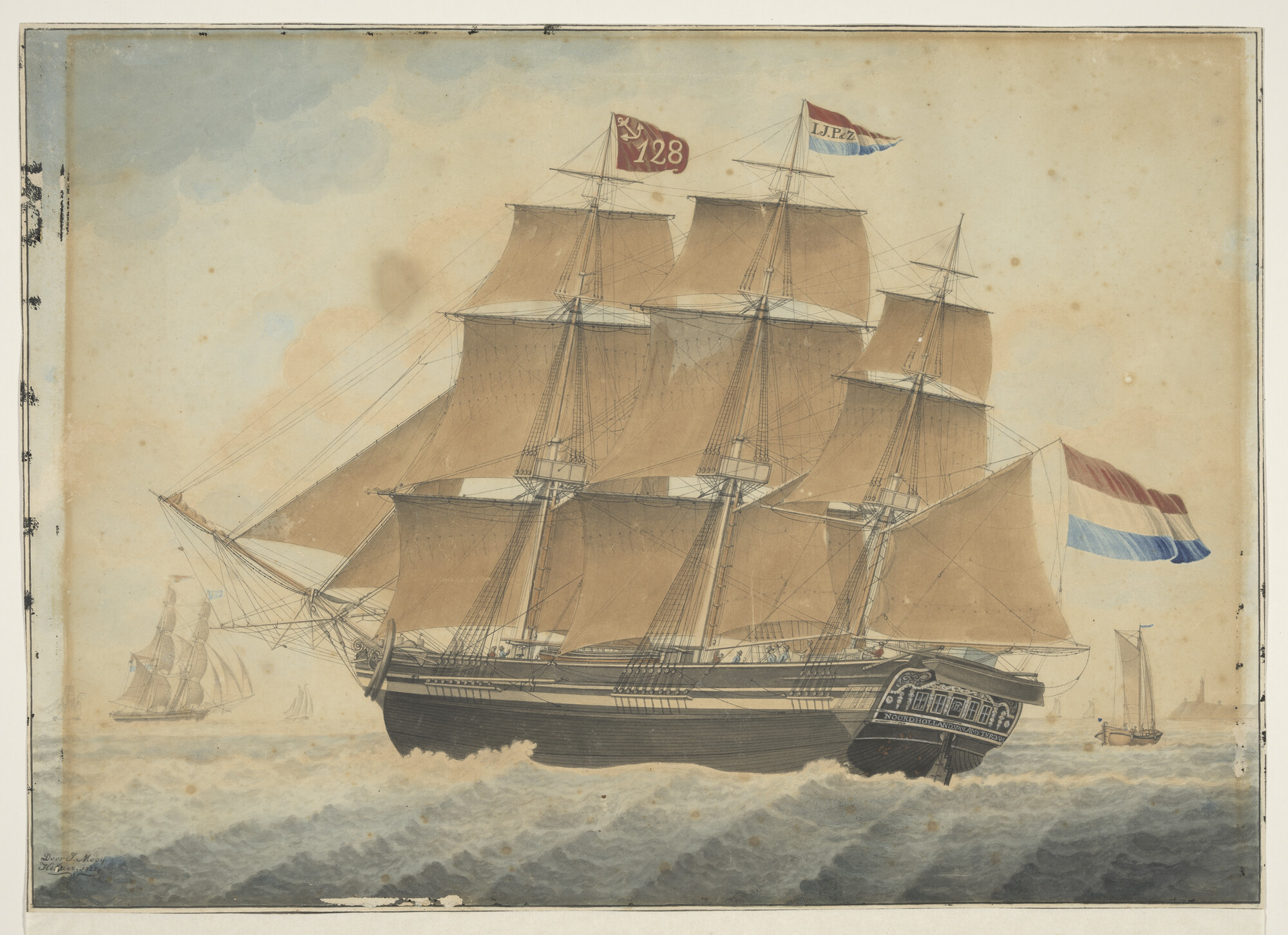 A.0963(05); Het fregatschip 'Noordholland'; tekening