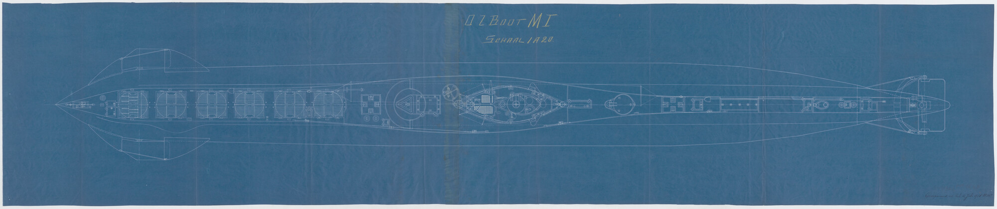 S.2175(3812); Bovenaanzicht onderzeeboot-mijnenlegger Hr.Ms. 'M 1'; technische tekening