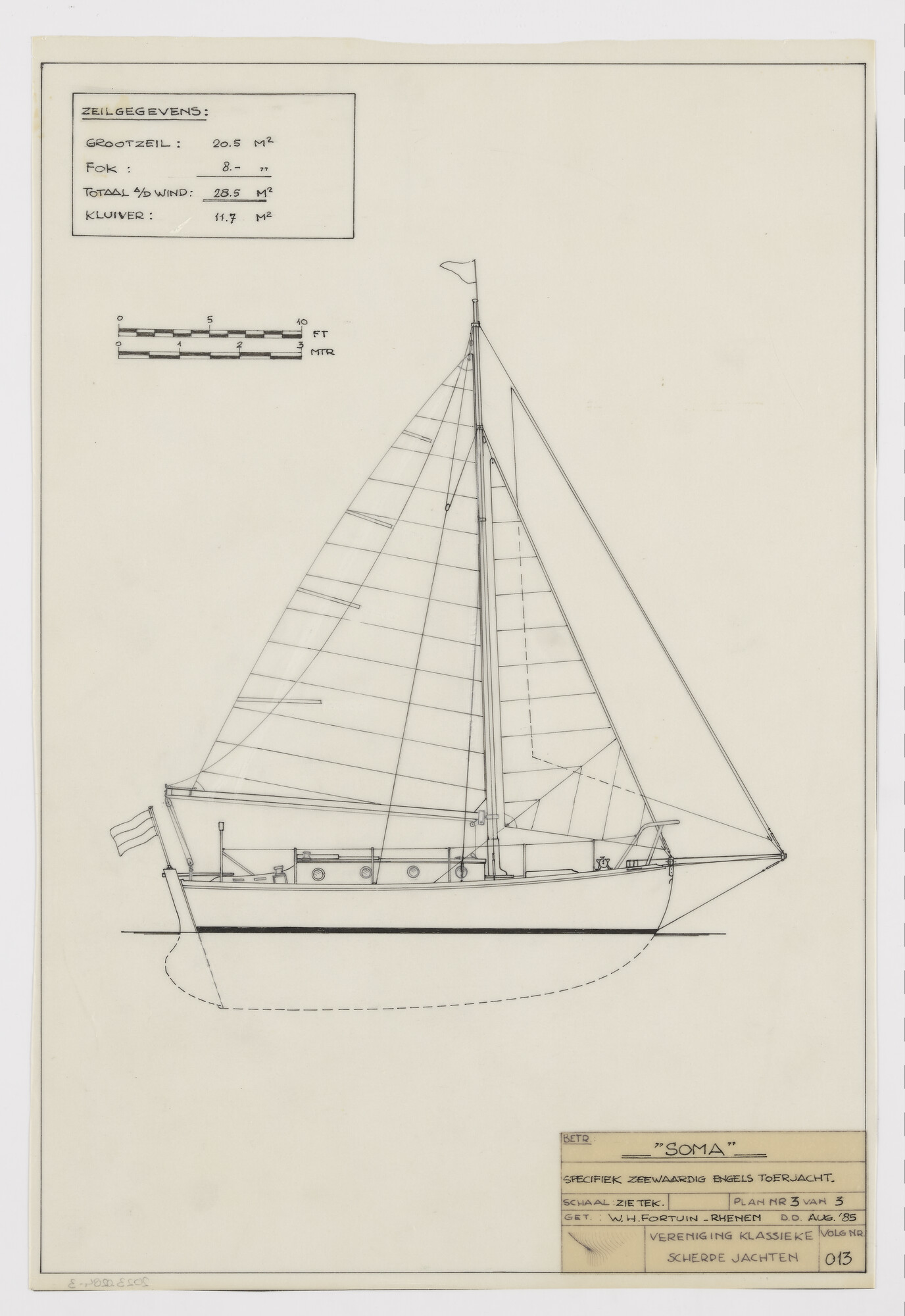 2023.0284-3; Technische tekening van het zeewaardige Engelse toerjacht Soma; technische tekening