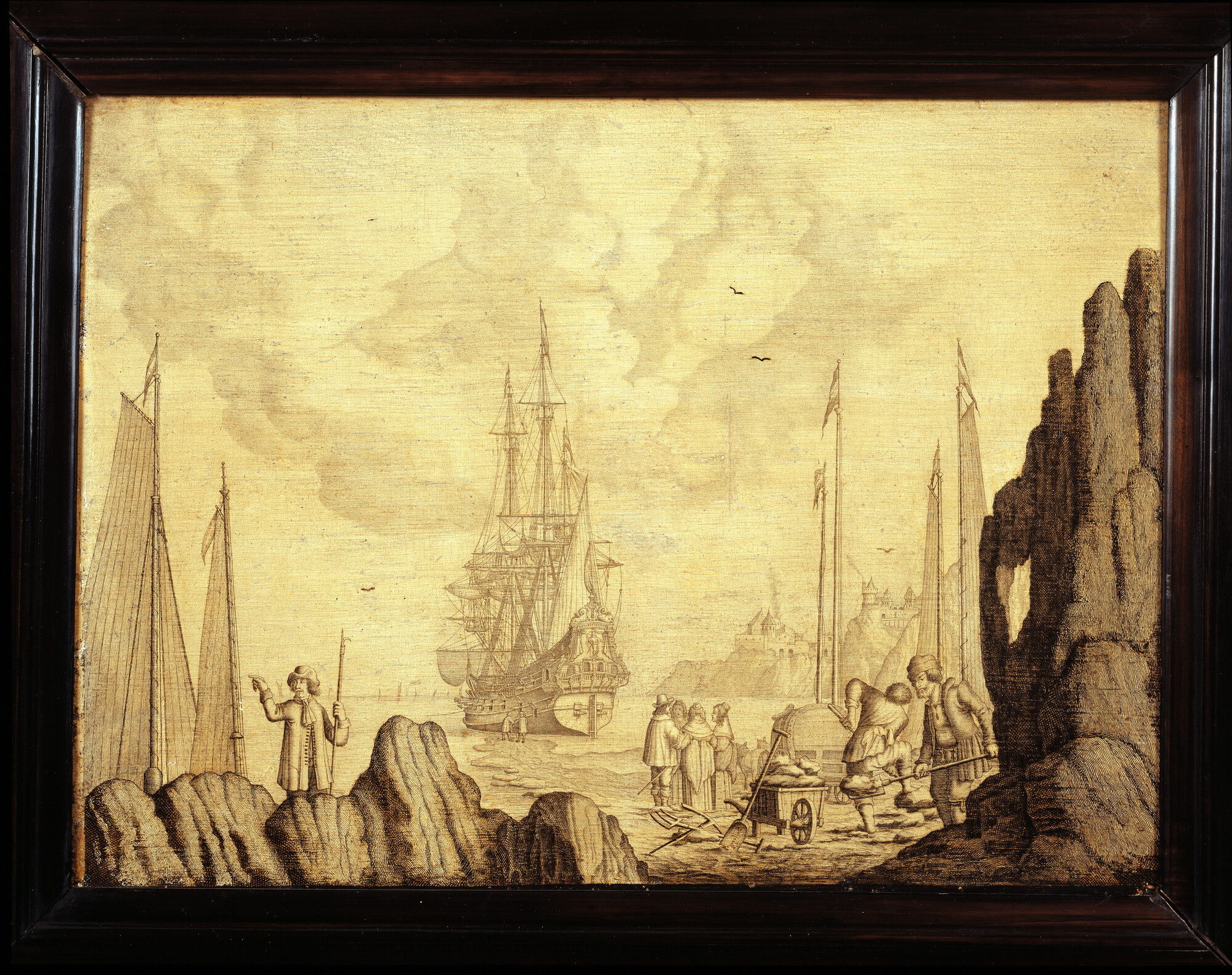 A.0076(02); Het laden van zout in een pinas bij de Kaapverdische Eilanden; schilderij