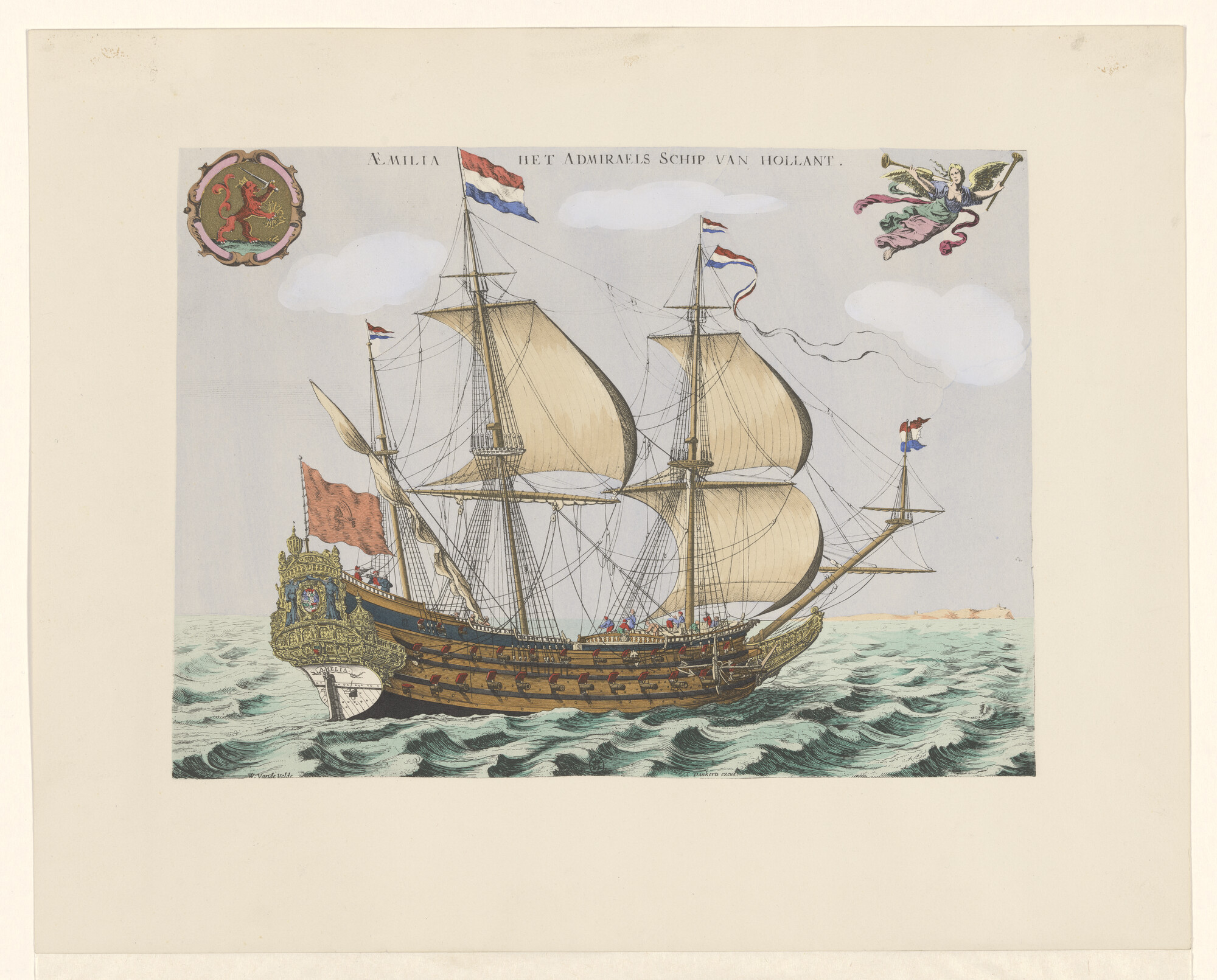 A.0149(0828); Het fregat Aemilia, het admiraalsschip van Holland; prent