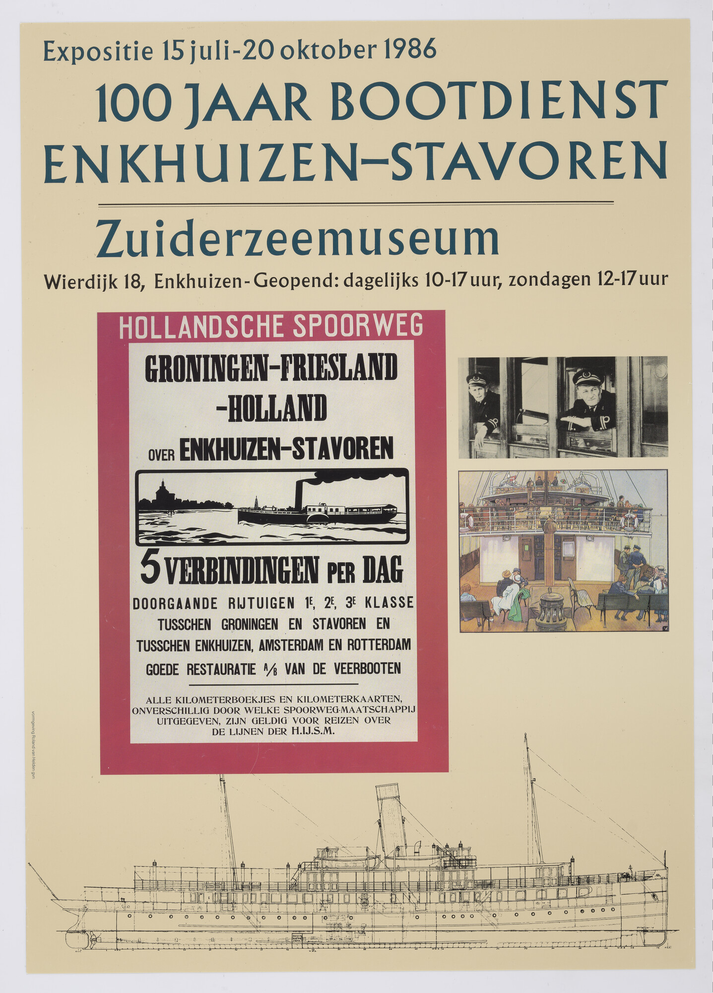 1993.5247; Aankondiging van de tentoonstelling '100 jaar bootdienst Enkhuizen Stavoren' in het Zuiderzeemuseum [...]; affiche