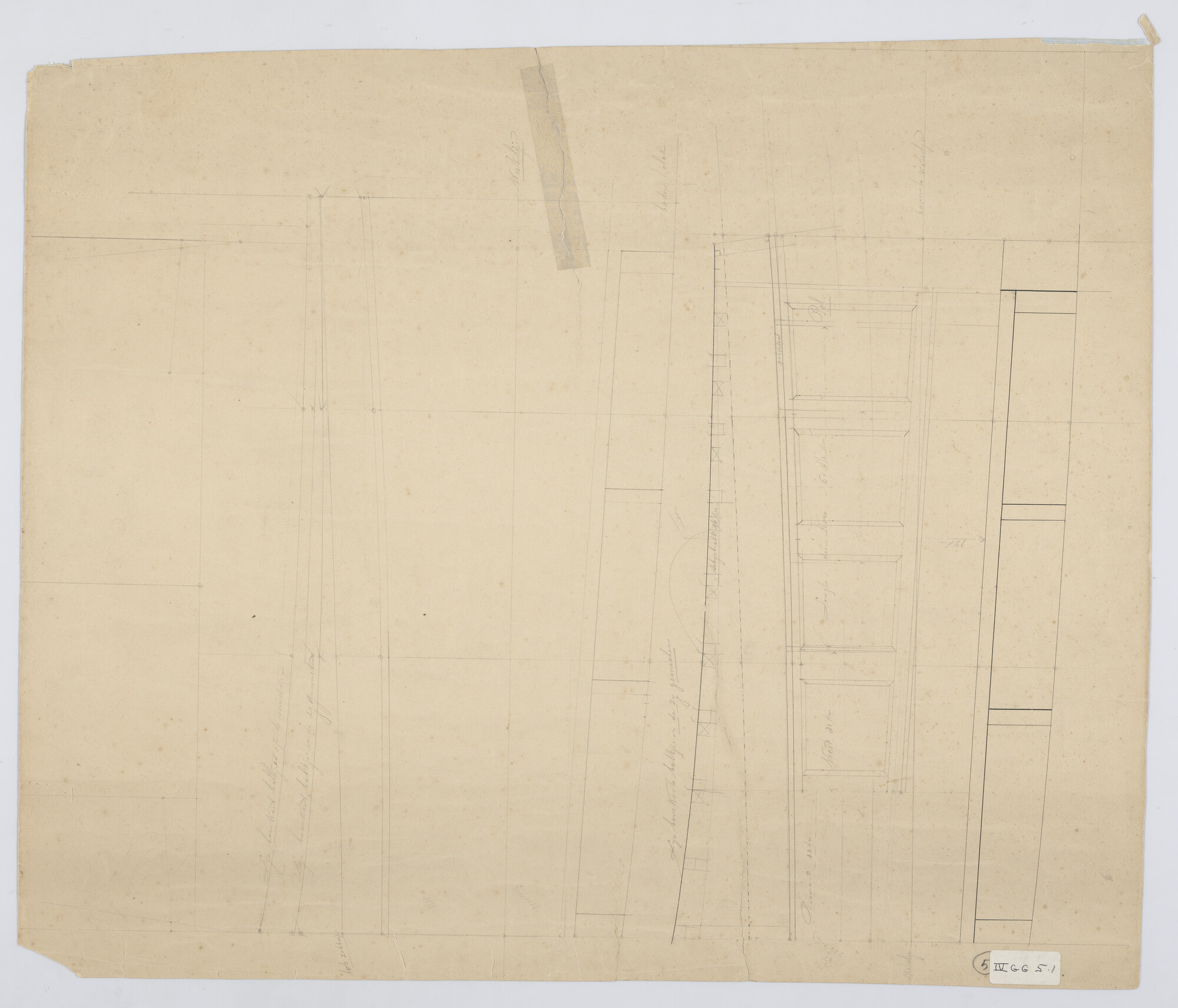 S.1300(01)071; Rijksbotters Arend en Valk, 1889; technische tekening