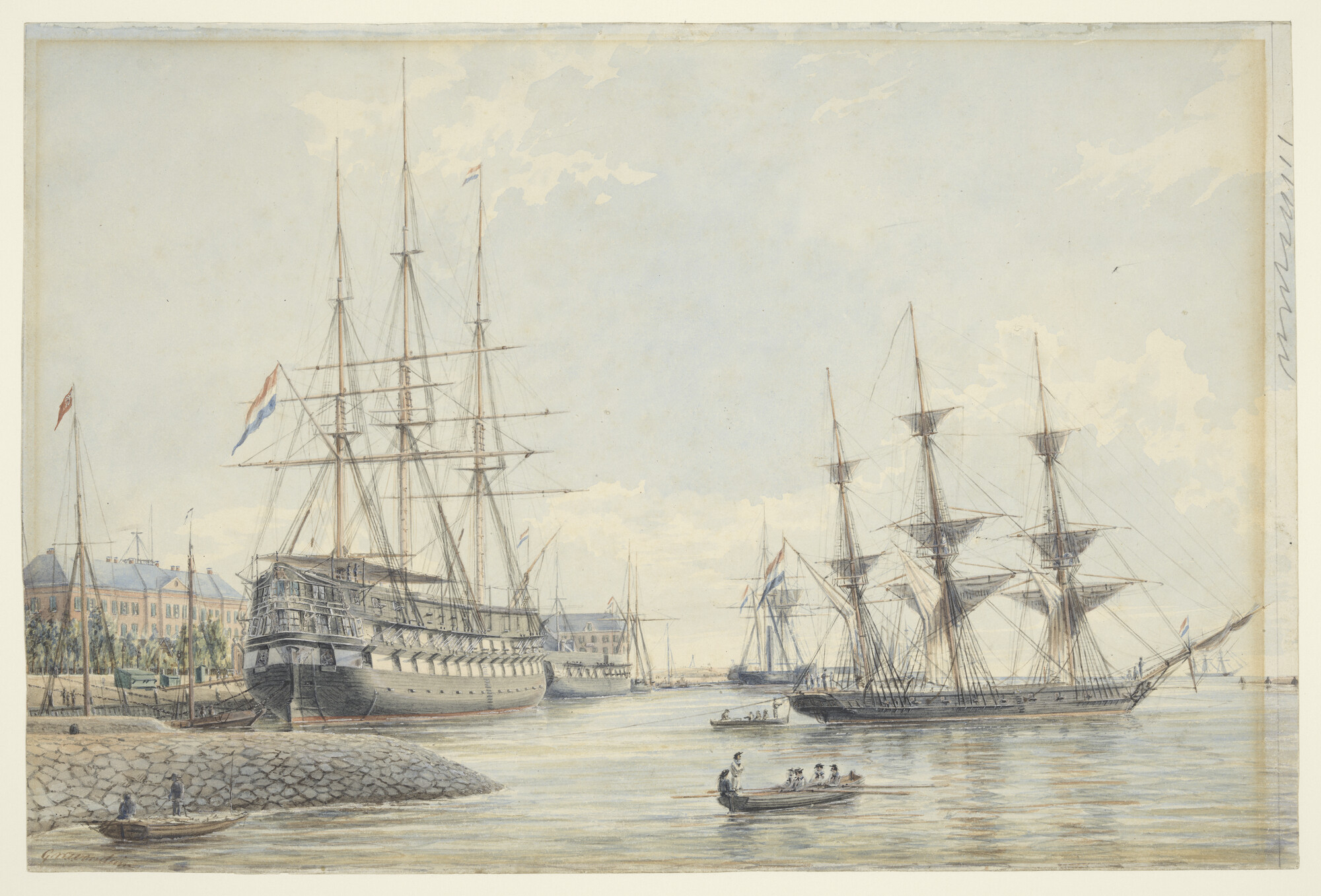 S.0546(01); Het wachtschip Zr.Ms. 'Kortenaer' en het instructievaartuig Zr.Ms. 'Urania'; tekening