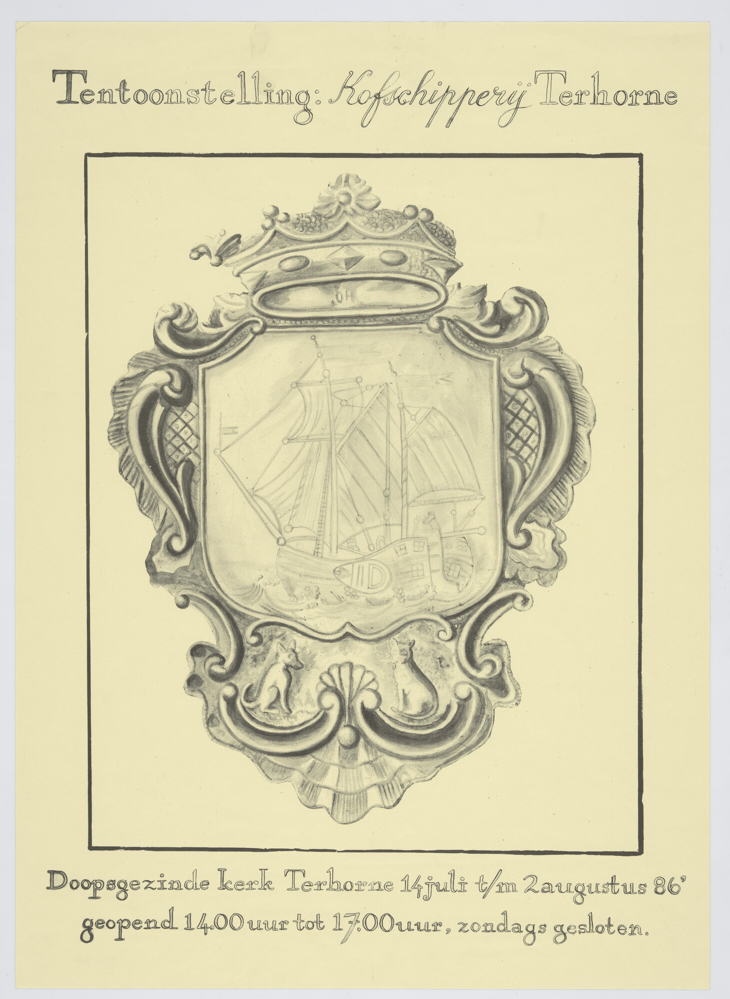1994.5130; Affiche voor de tentoonstelling Kofschipperij in de Doopsgezinde kerk in Terhorn [...]; affiche