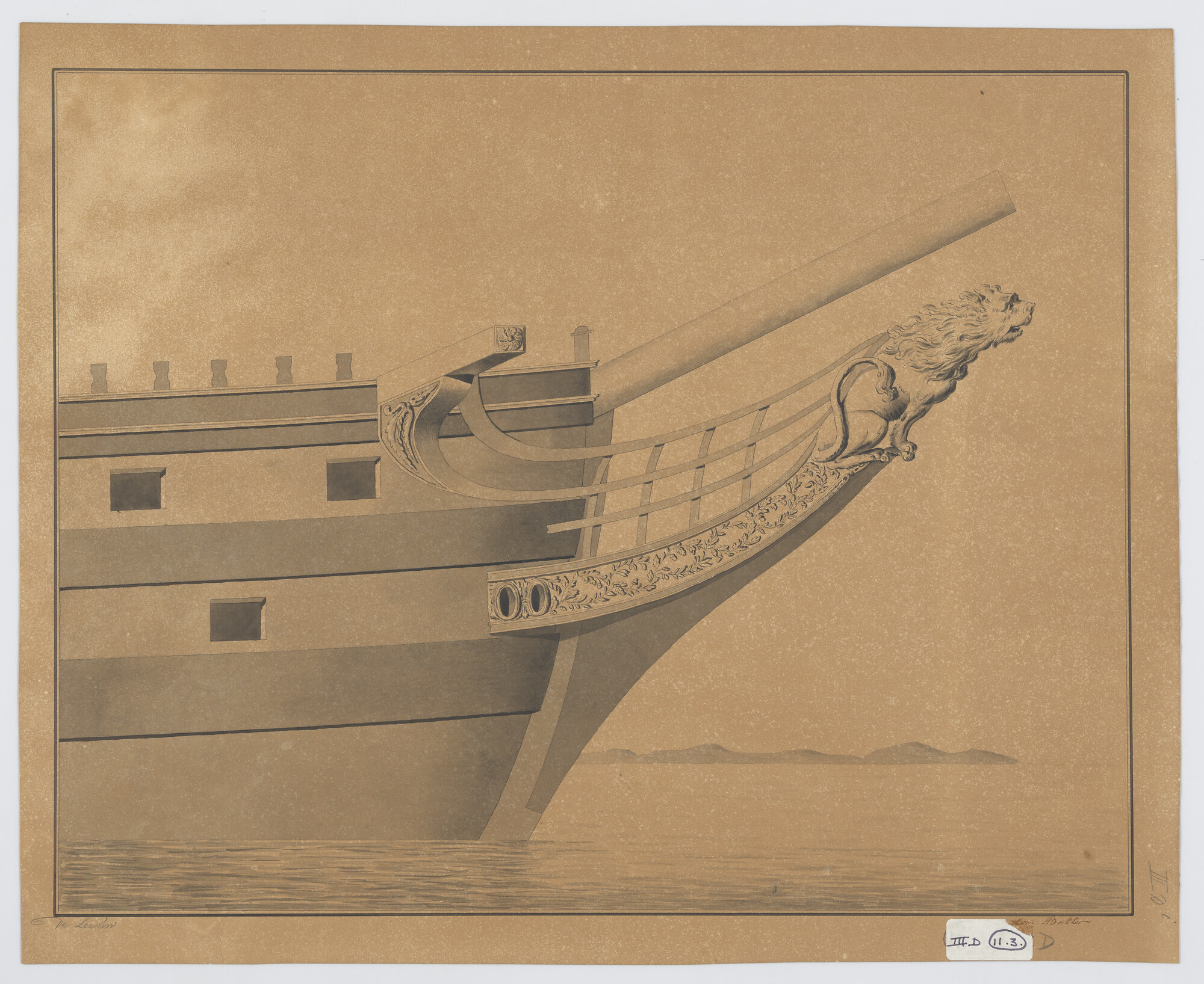 S.0600(01)093; Ontwerp van de scheg van het linieschip 'Leeuw'; technische tekening
