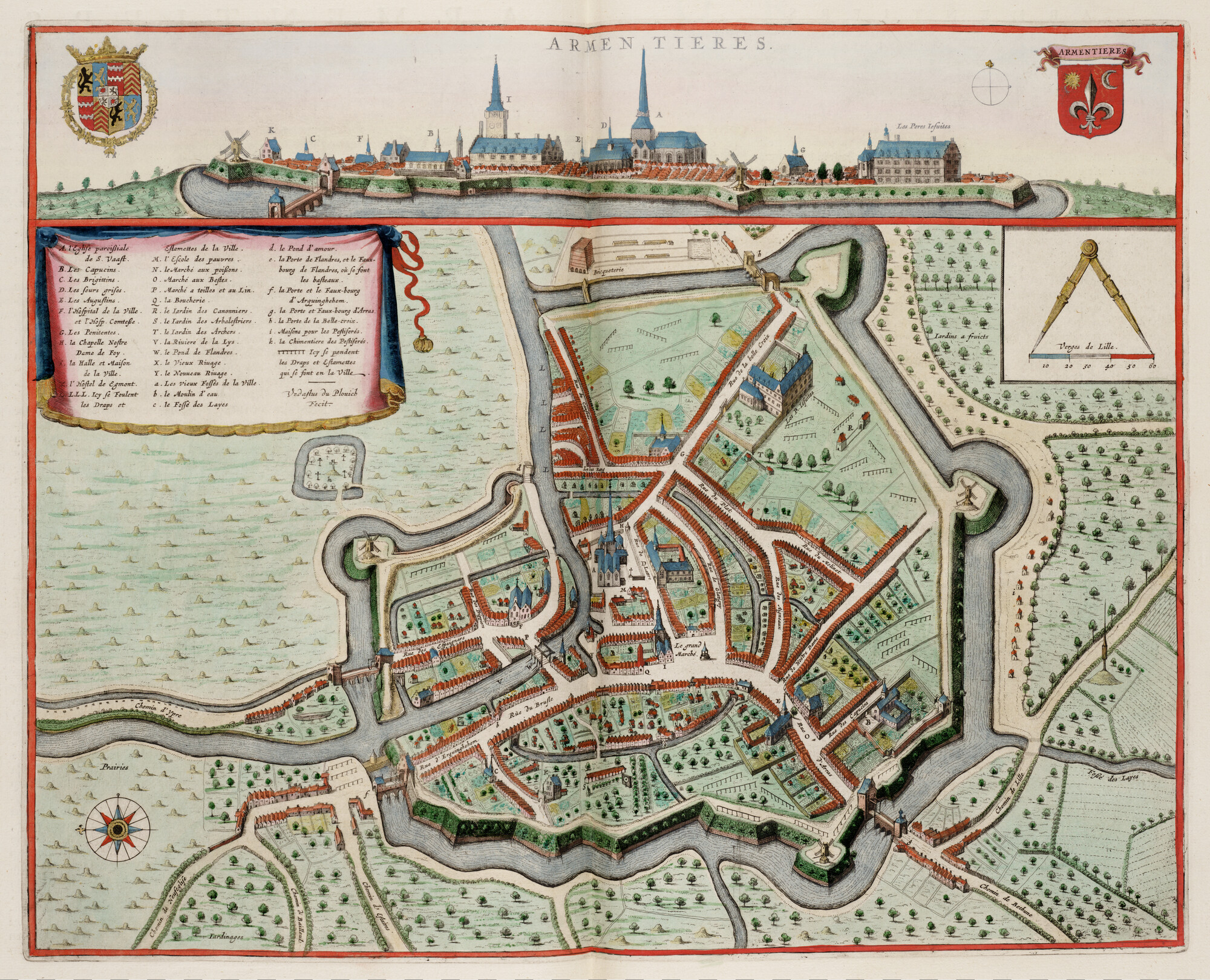 S.1034(16) [kaart 067]; Plattegrond van en gezicht op Armentieres; plattegrond