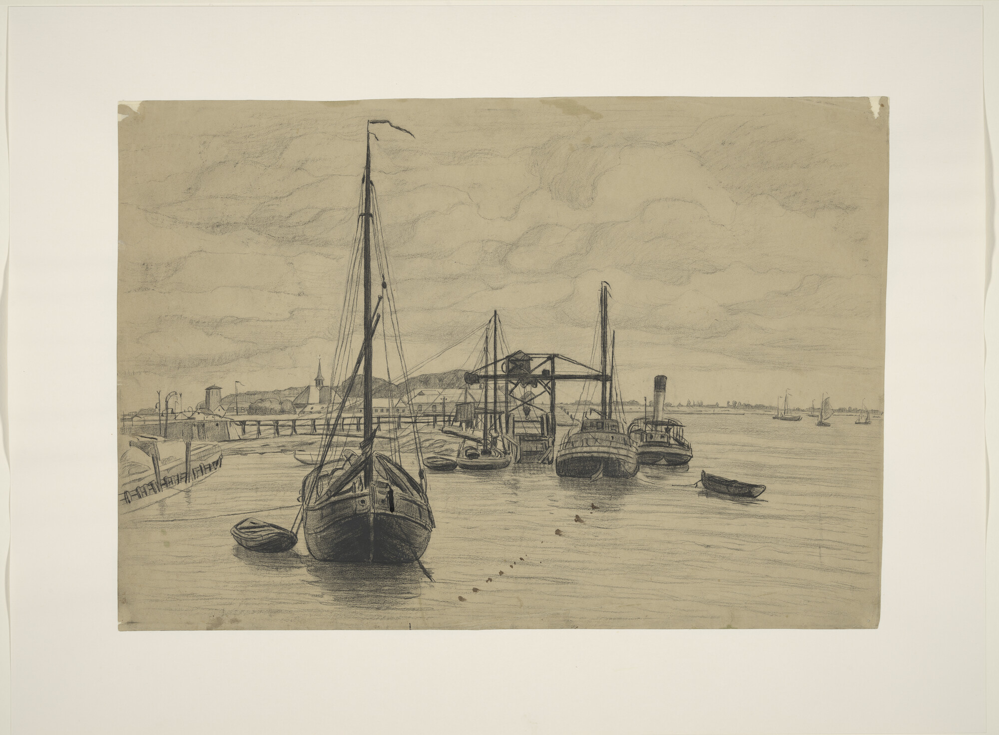 A.5363(01); Losplaats aan een rivier; tekening