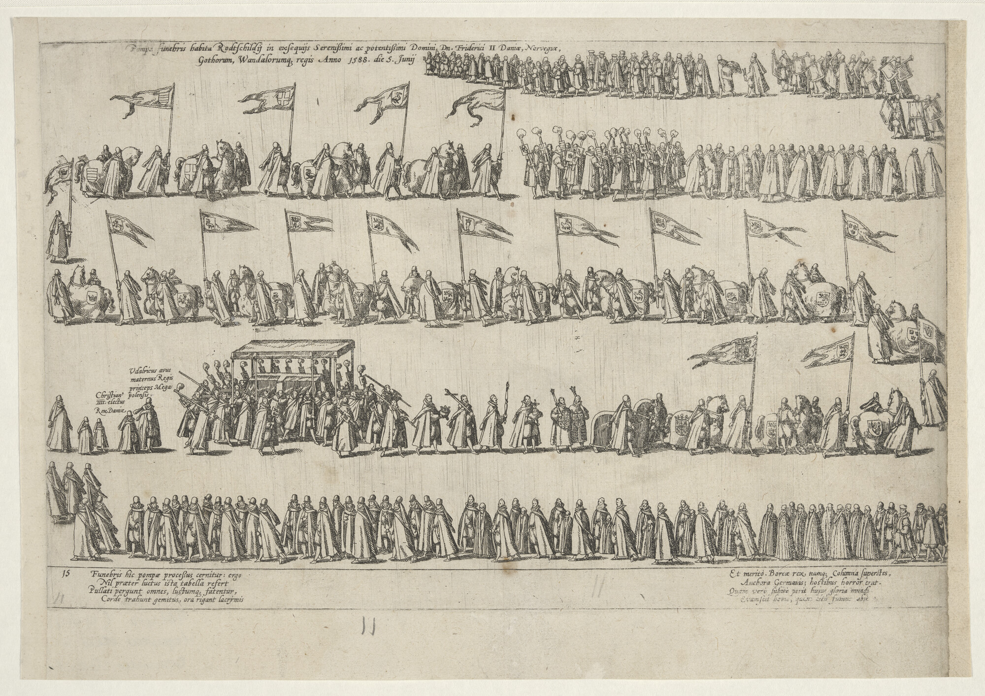 A.0145(027)382; Begrafenisstoet van de Deense koning Frederik II te Roskilde, 5 juni 1588; prent