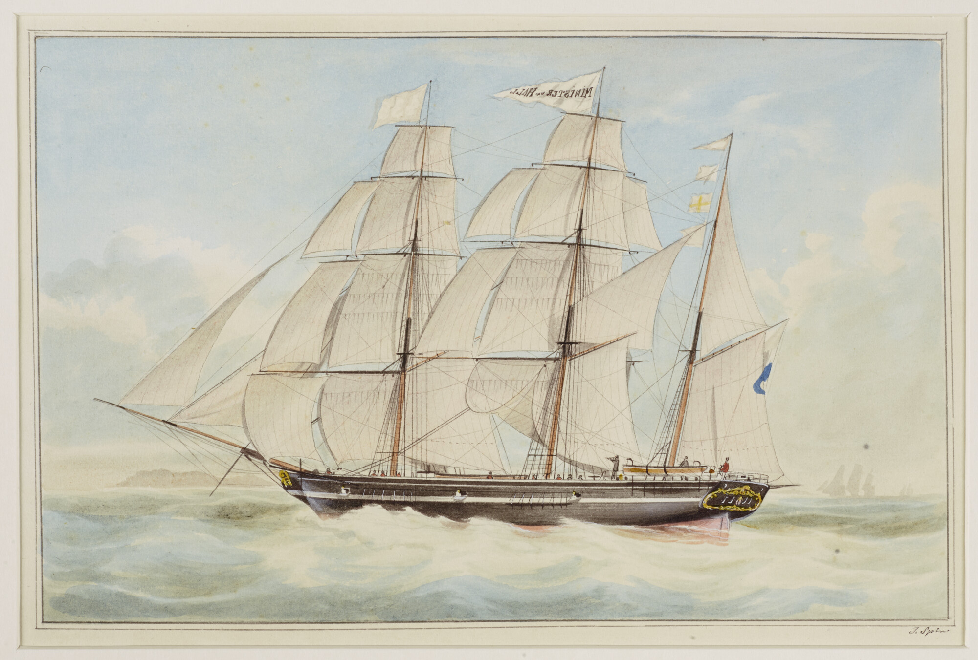 S.0663(35); Het barkschip Minister van Hall; tekening