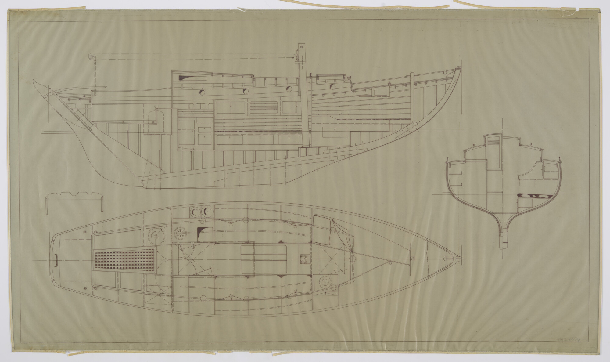 1993.2889; Constructietekening beslag platgatzeiljacht 8.10 meter; technische tekening