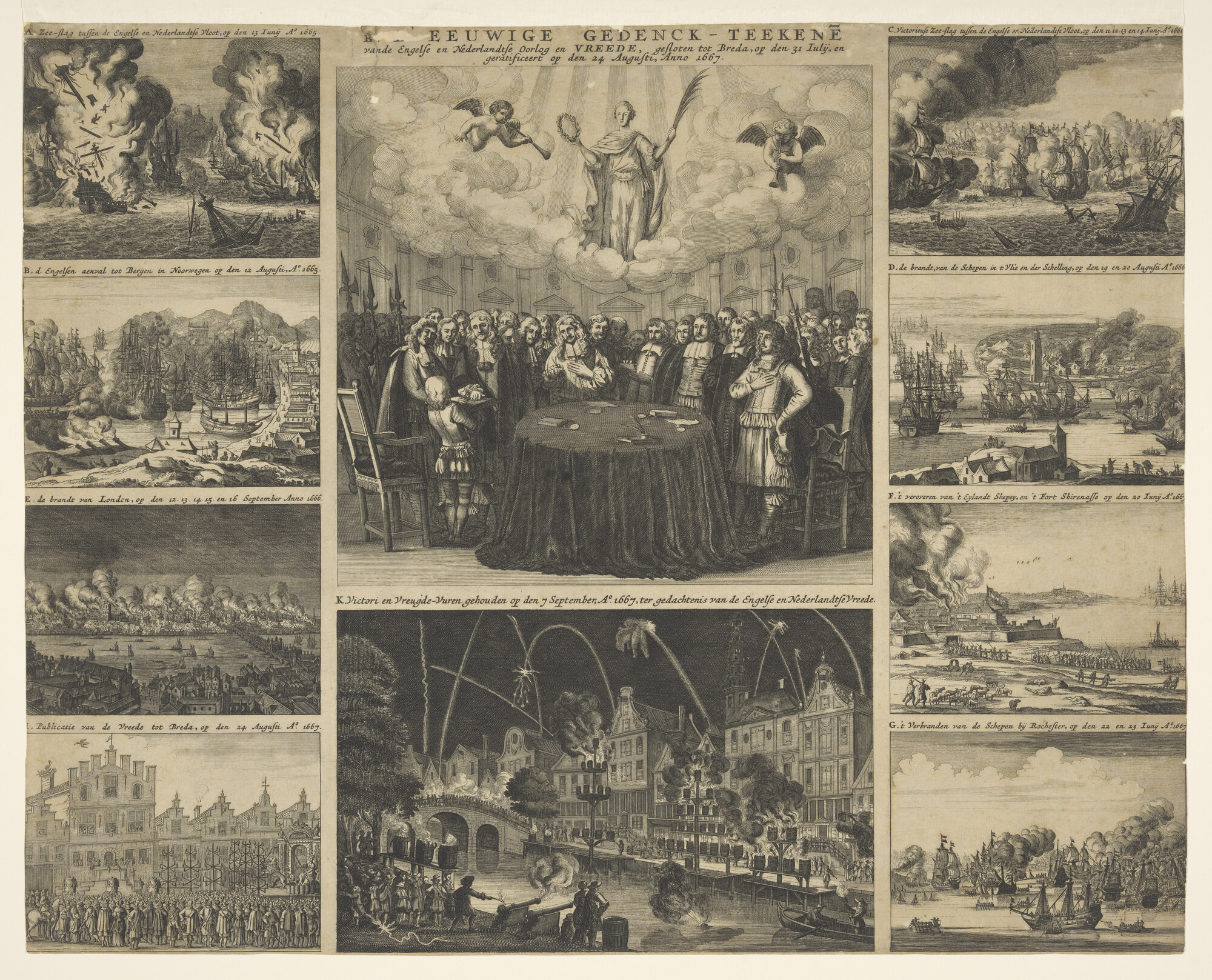 S.0309(07); Het sluiten van de vrede te Breda tussen Engeland en Nederland in 1667; prent