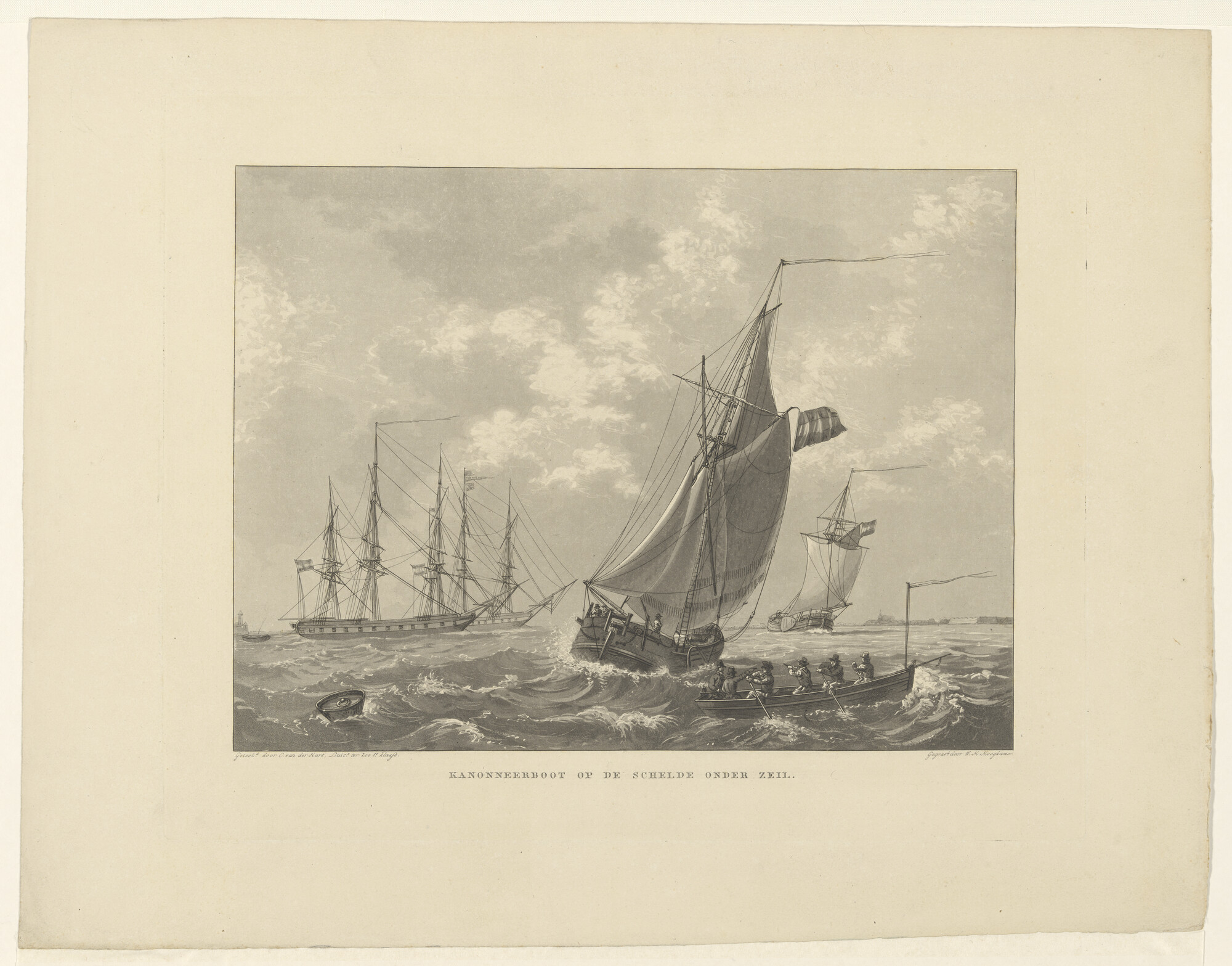 A.0149(0703); Een kanonneerboot op de Schelde onder zeil; prent