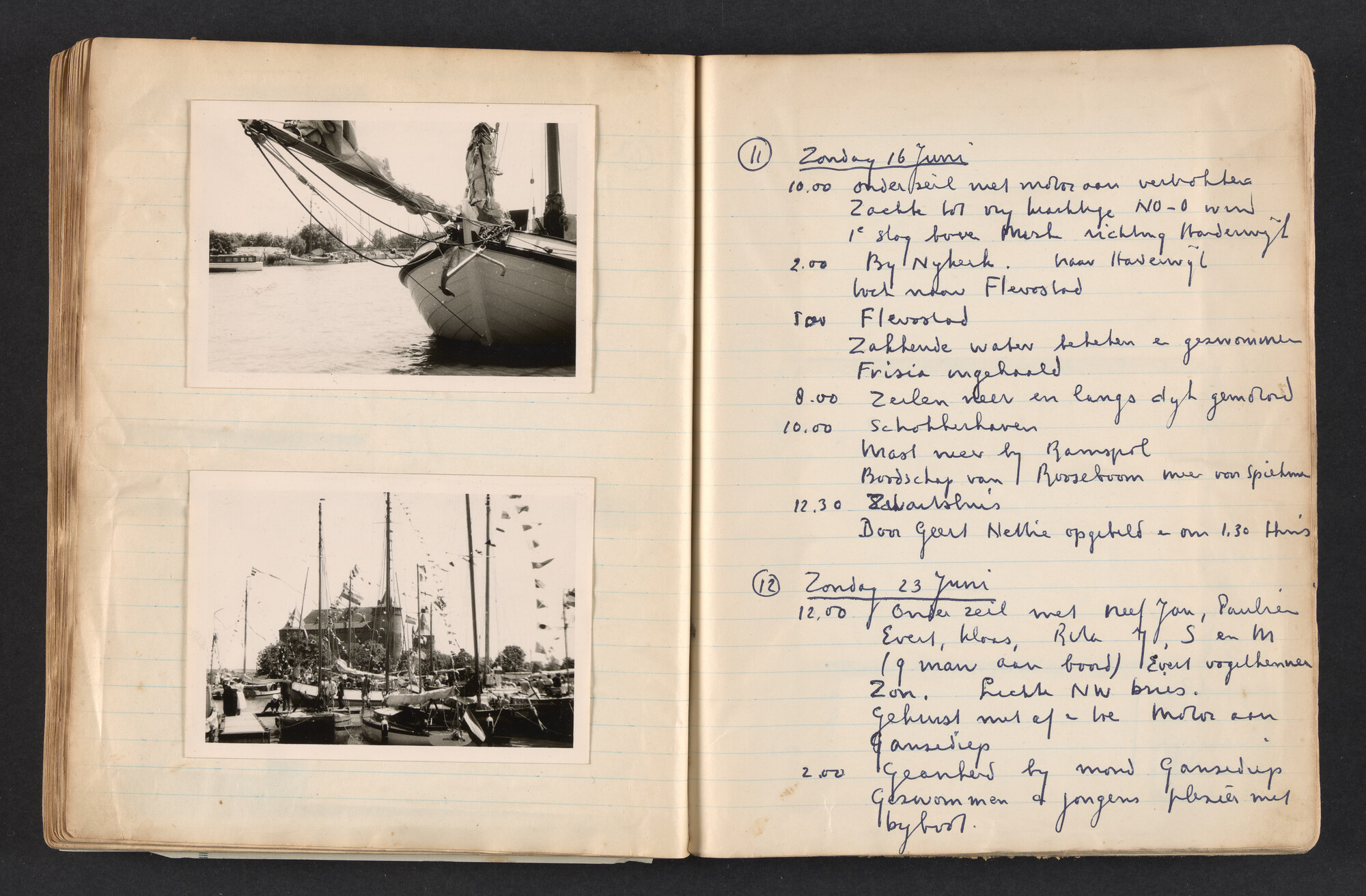 2017.0792; Logboek c.q. fotoalbum van reizen met zeeschouw Grutto in Nederland, 1955-1957; logboek