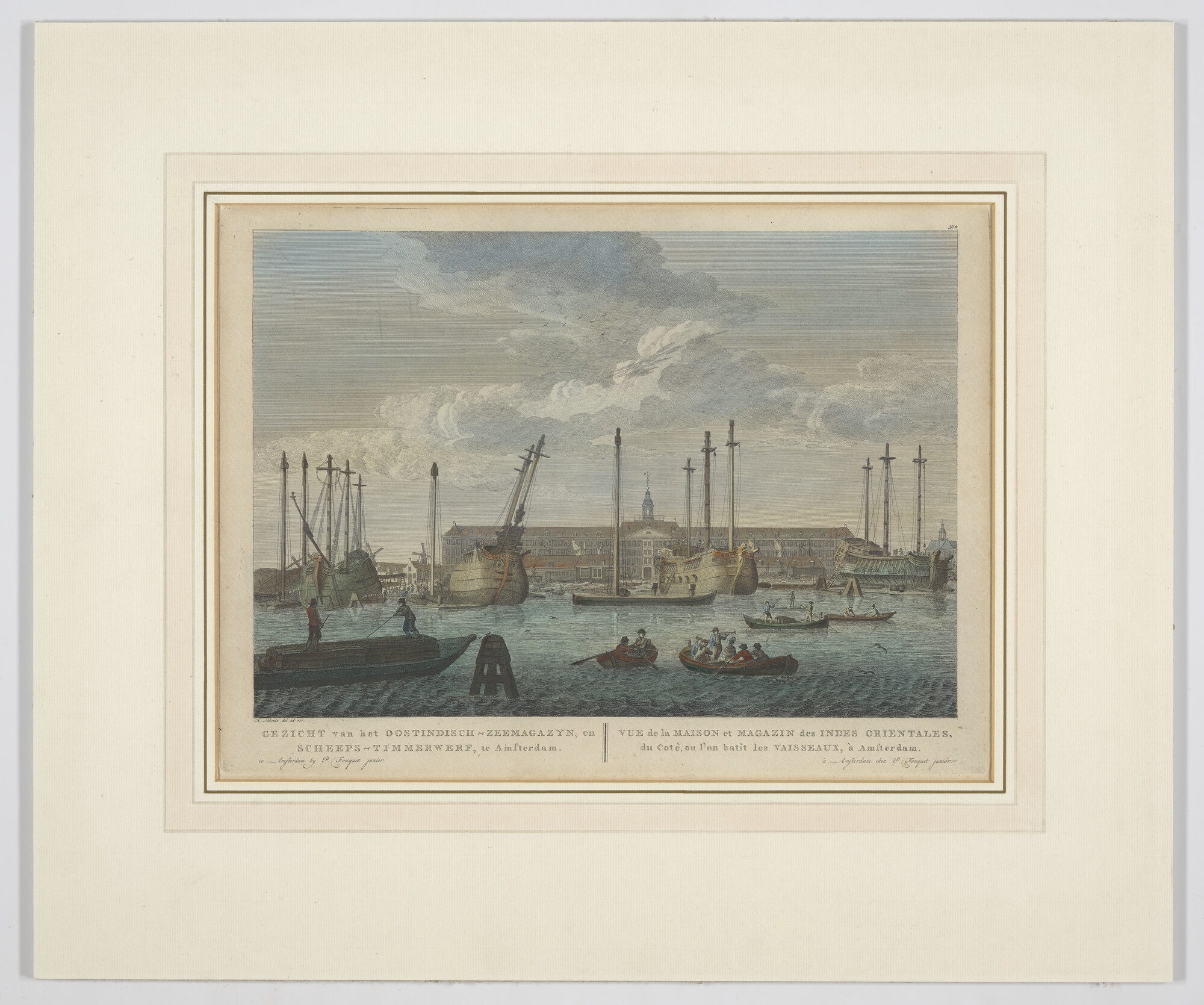 2006.0039; Opticaprent 'Oost-Indisch zeemagazijn en scheepstimmerwerf te Amsterdam'; prent