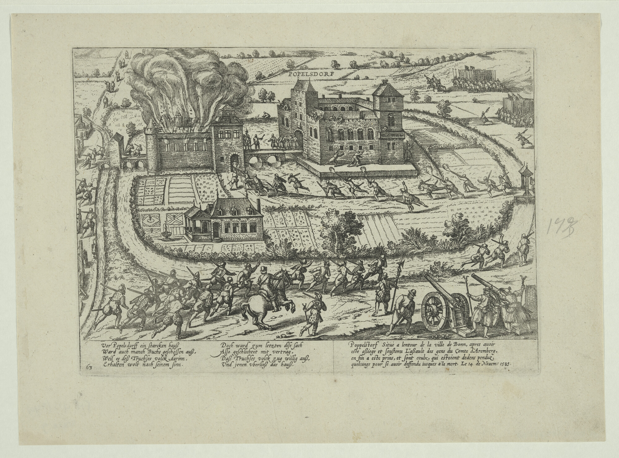 A.0145(027)233; Poppelsdorf bij Bonn op Truchsess genomen, 14 november 1583; prent