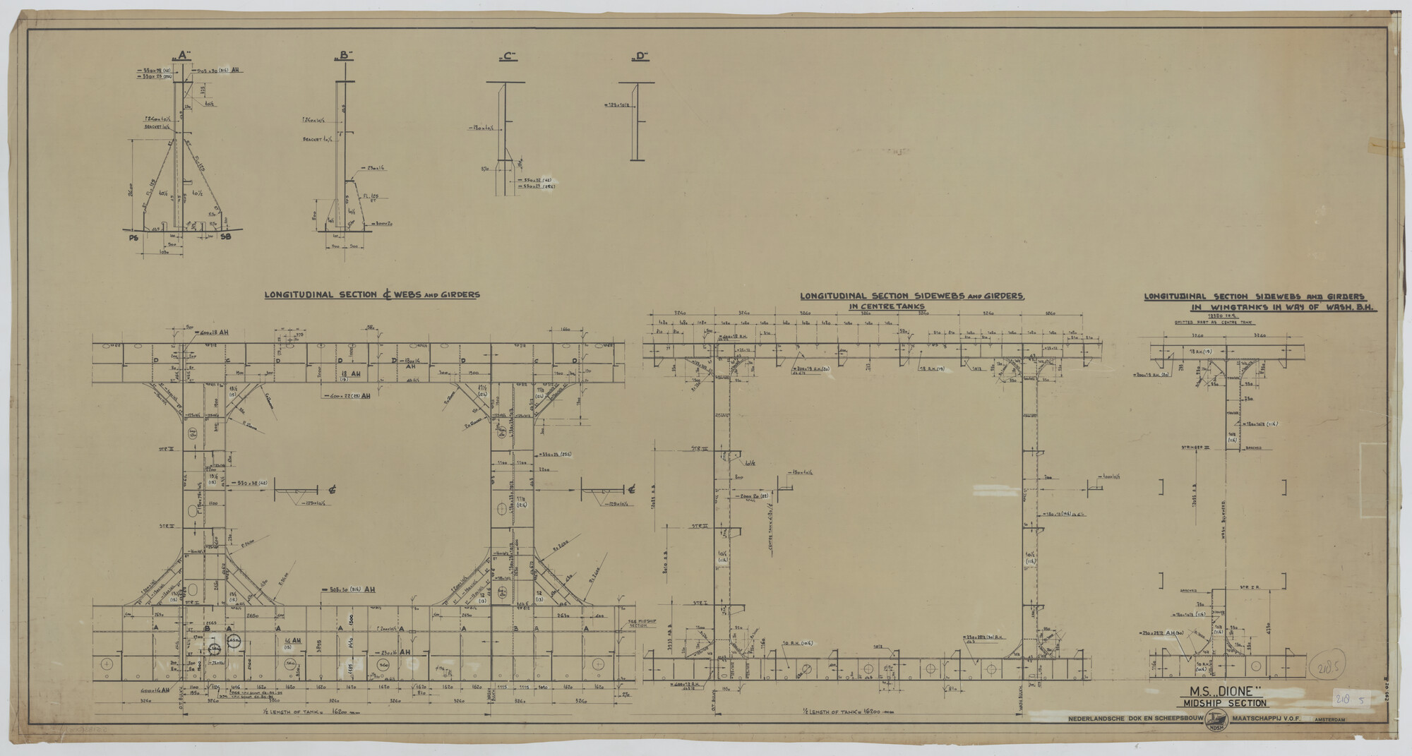 S.5183(005); Hoofdspant van de tanker ts. 'Dione' voor Shell Tankers NV.; technische tekening