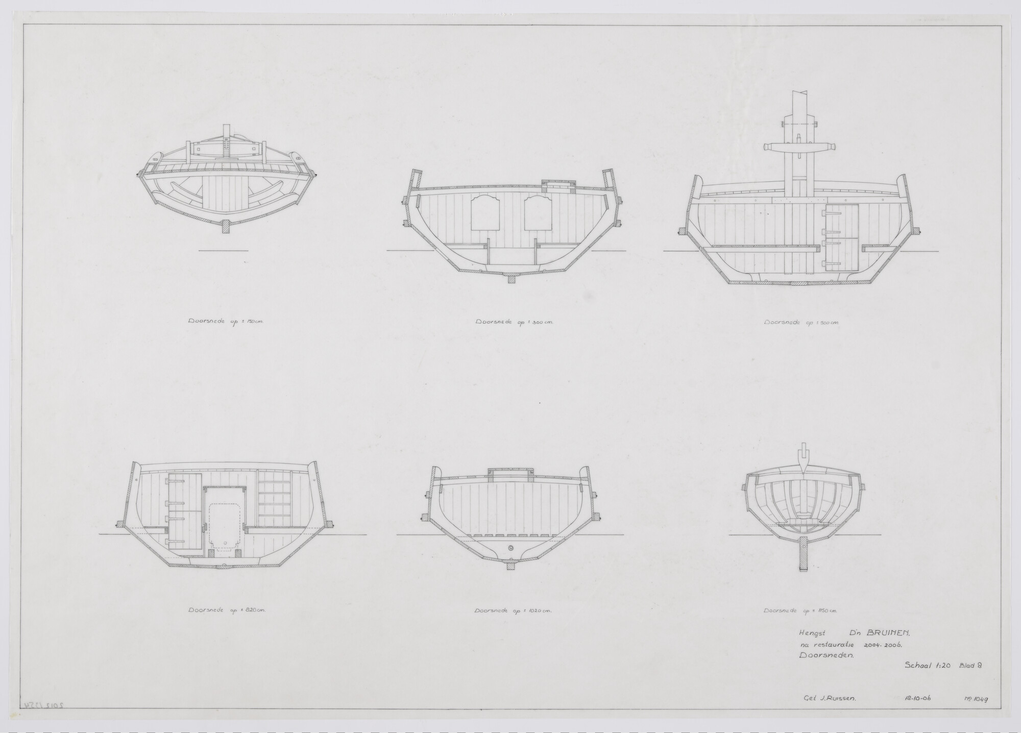 2012.1354; Constructieplan van de hengst 'D'n Bruinen' van 12.80 meter; technische tekening