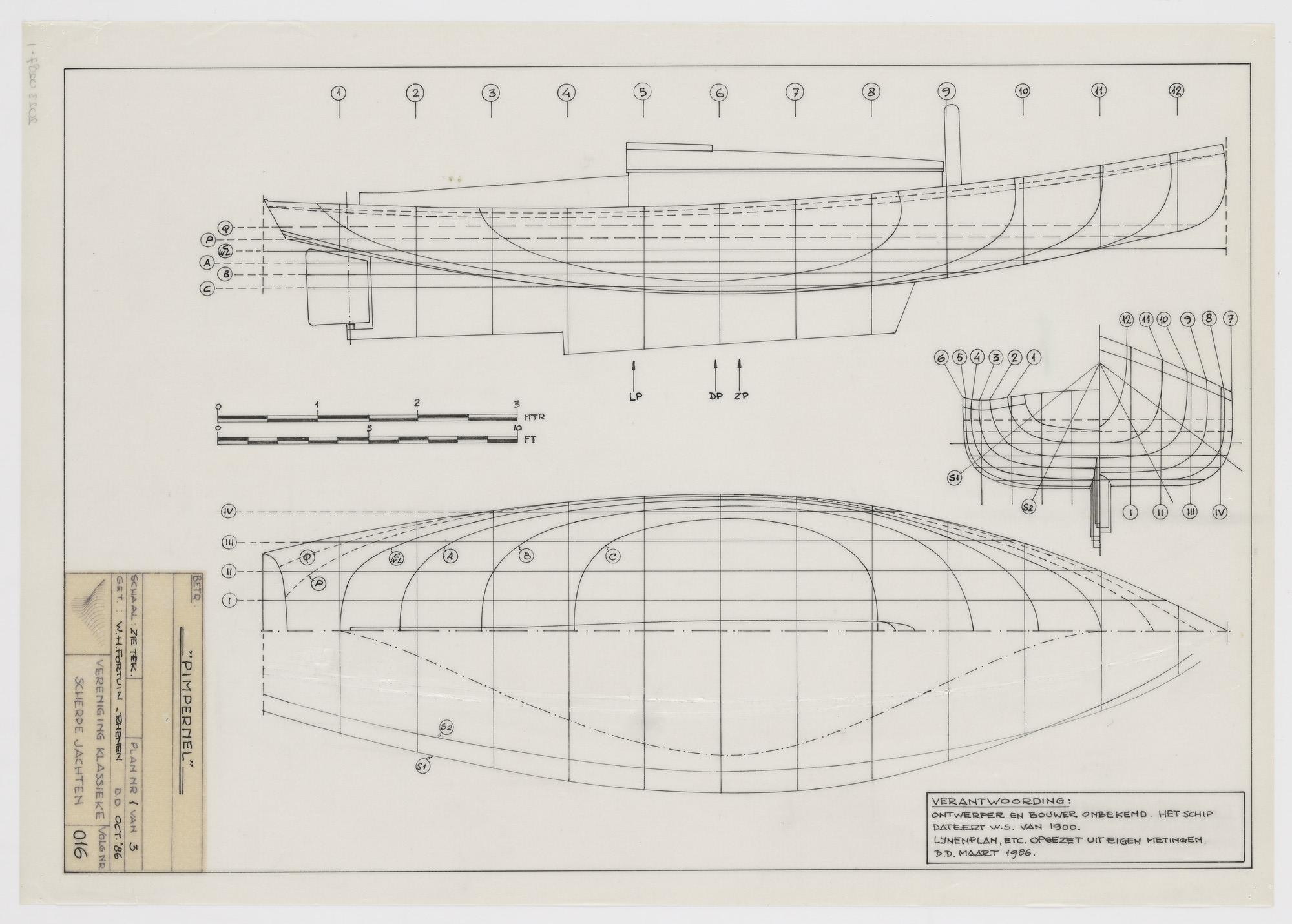 2023.0287-1; Technische tekening van het zeiljacht Pimpernel; technische tekening